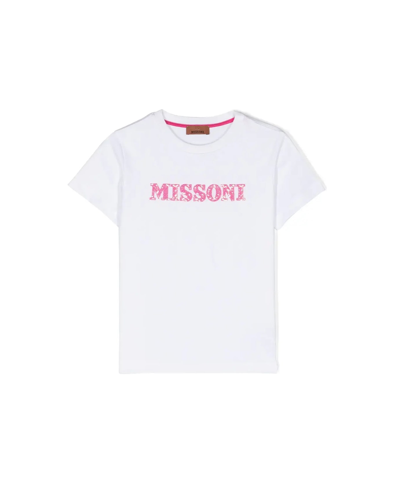 Missoni Kids White T-shirt With Pink Sequins Logo - Pink