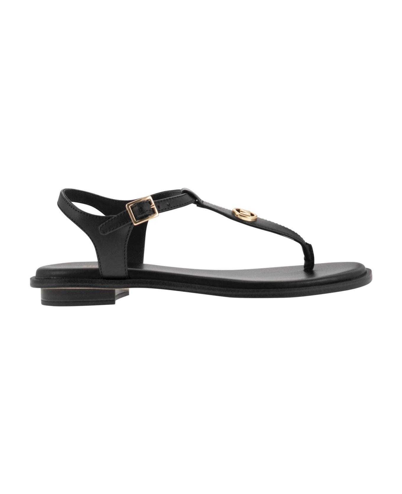 Michael Kors Collection Leather Sandal With Logo - Black