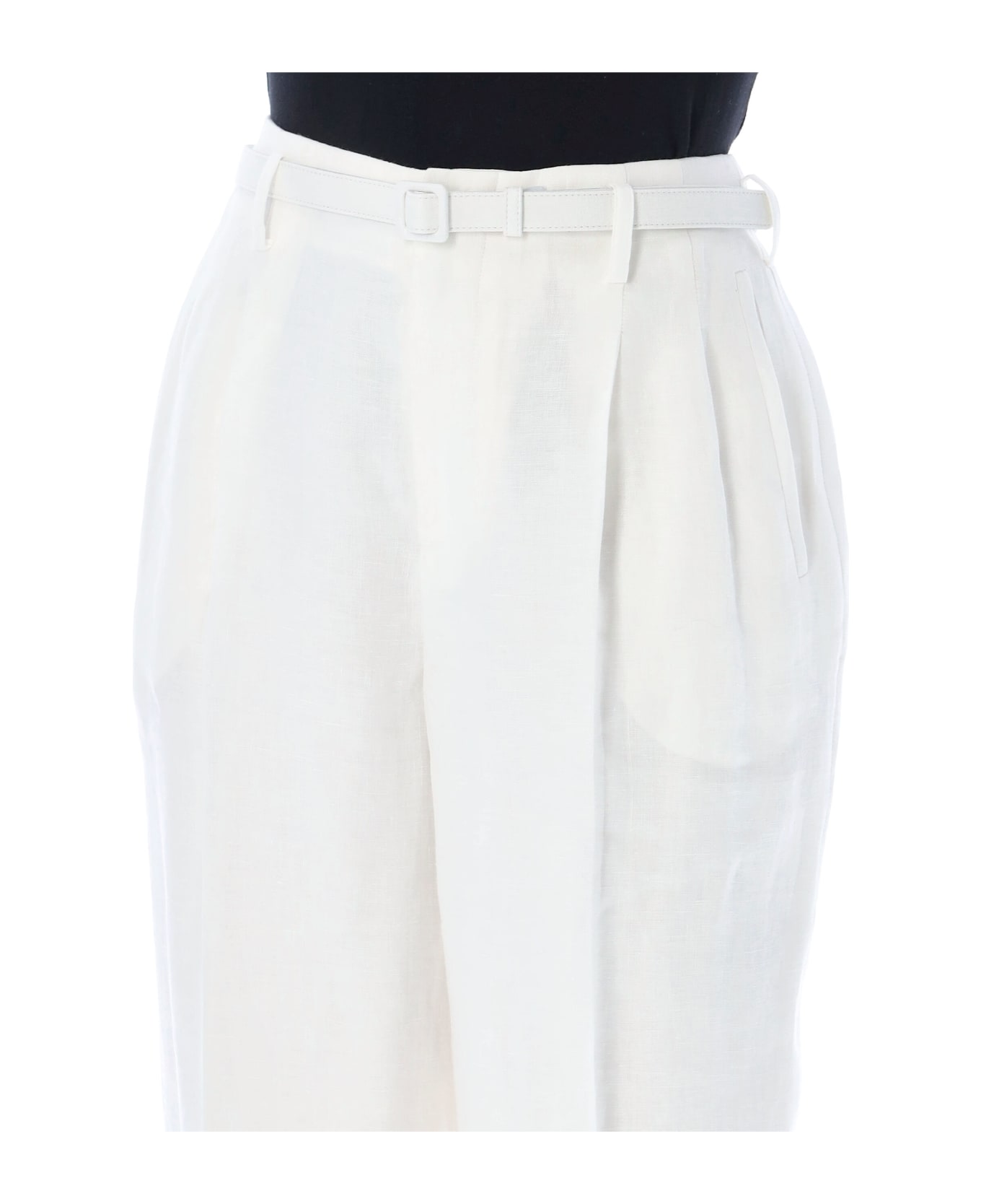 Ralph Lauren Stamford Pleated Linen Trouser - OFF WHITE