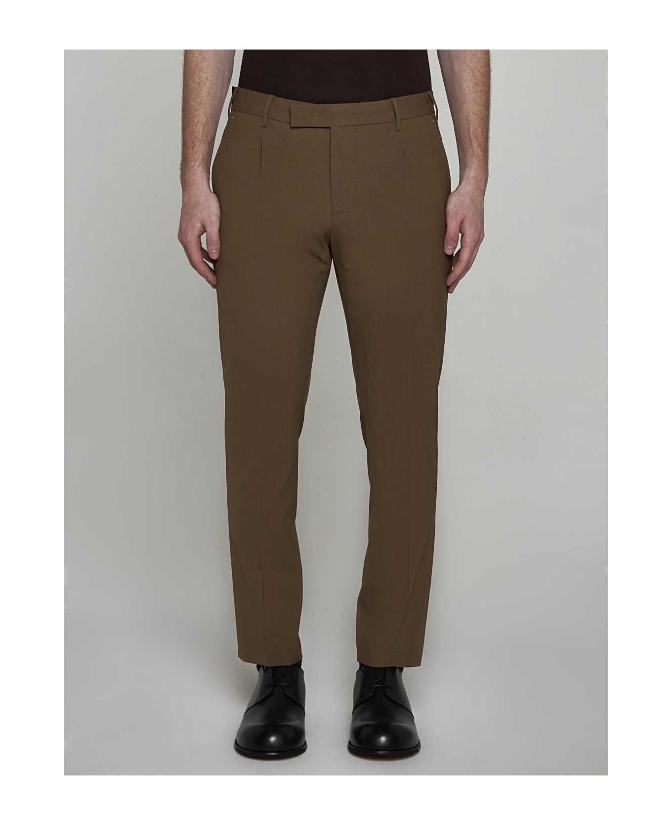 PT Torino Dieci Stretch Wool-blend Trousers - Marrone medio