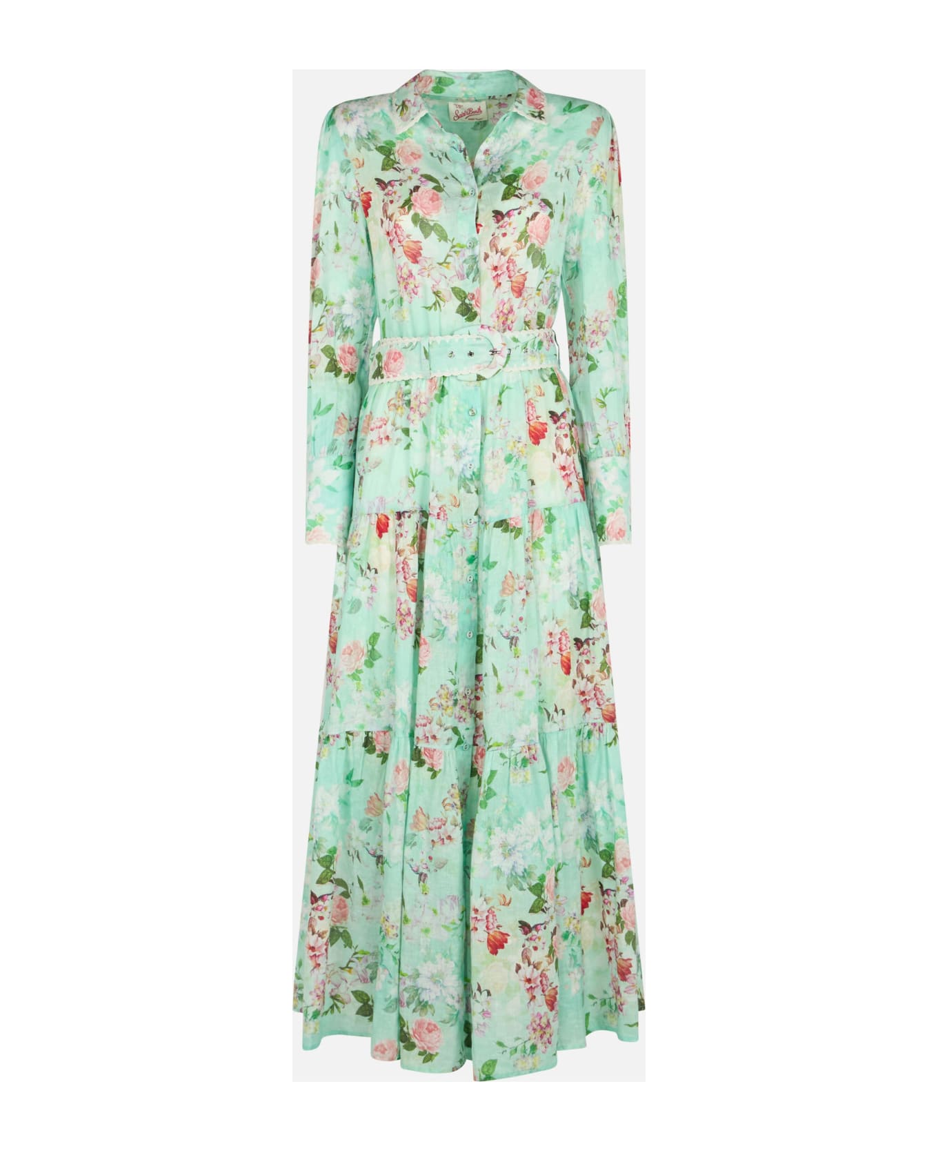 MC2 Saint Barth Woman Linen Dress Marbella With Flower Print - GREEN