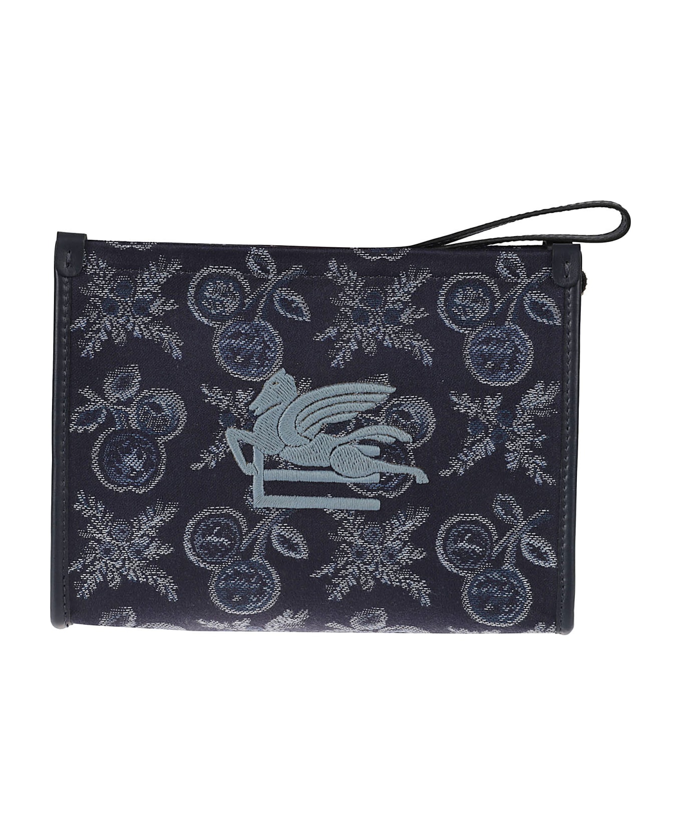 Etro Logo Embroidered Paisley Pouch - Blue