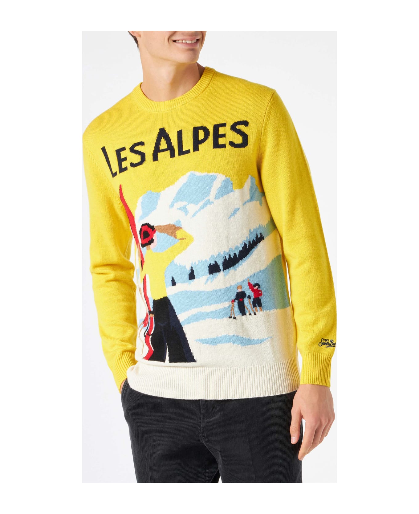 MC2 Saint Barth Man Sweater With Les Alpes Postcard - YELLOW