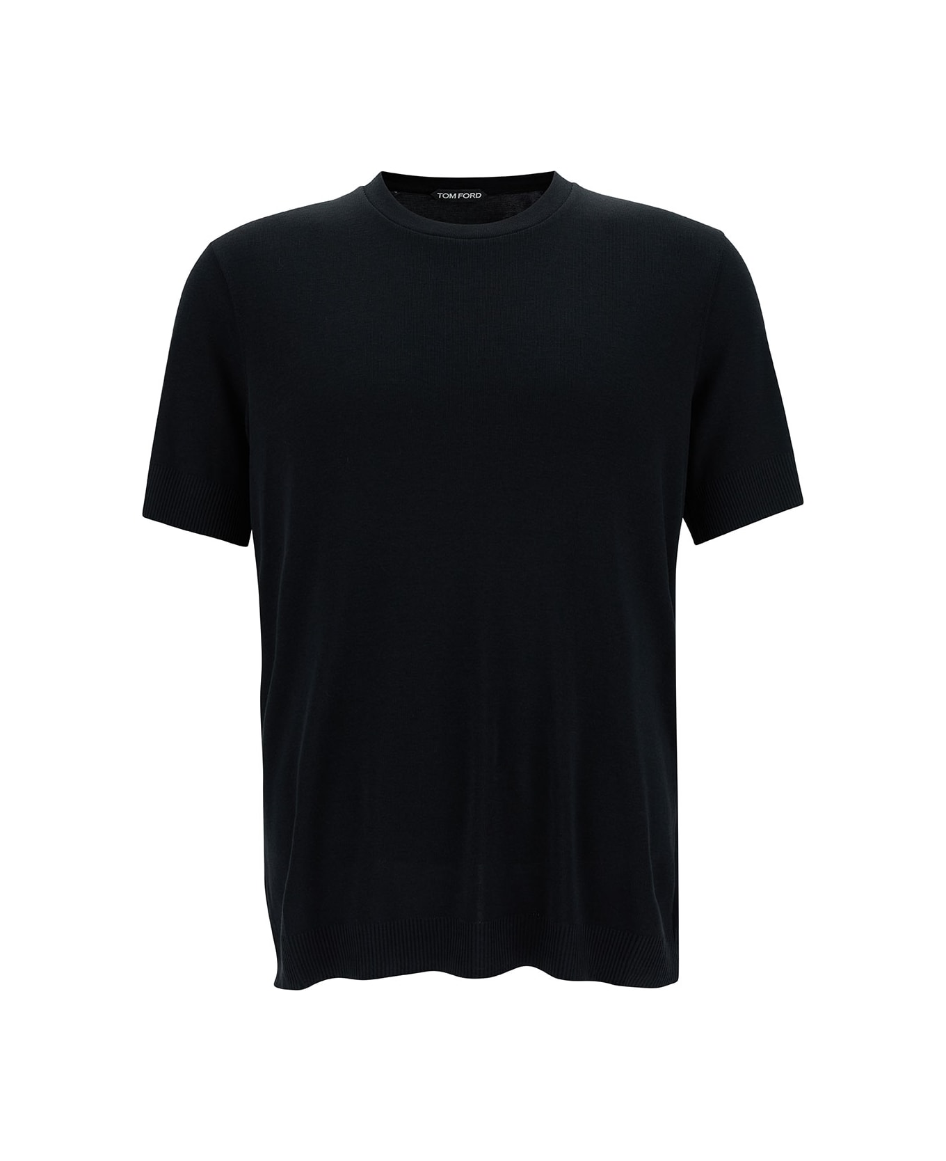 Tom Ford Black Crewneck T-shirt In Cotton Blend Man - Black