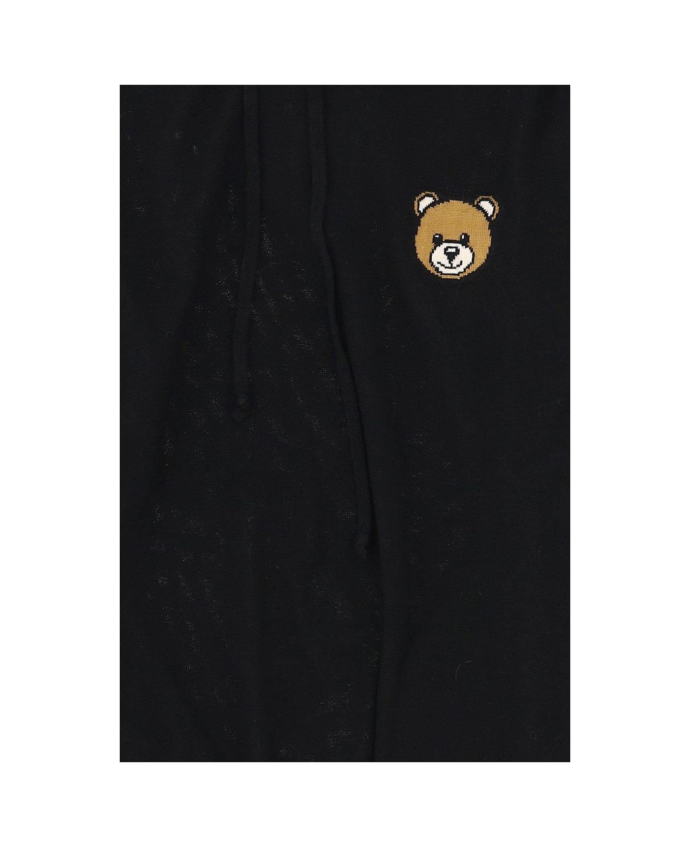 Moschino Teddy Bear Embroidered Drawstring Knitted Hoodie - Nero