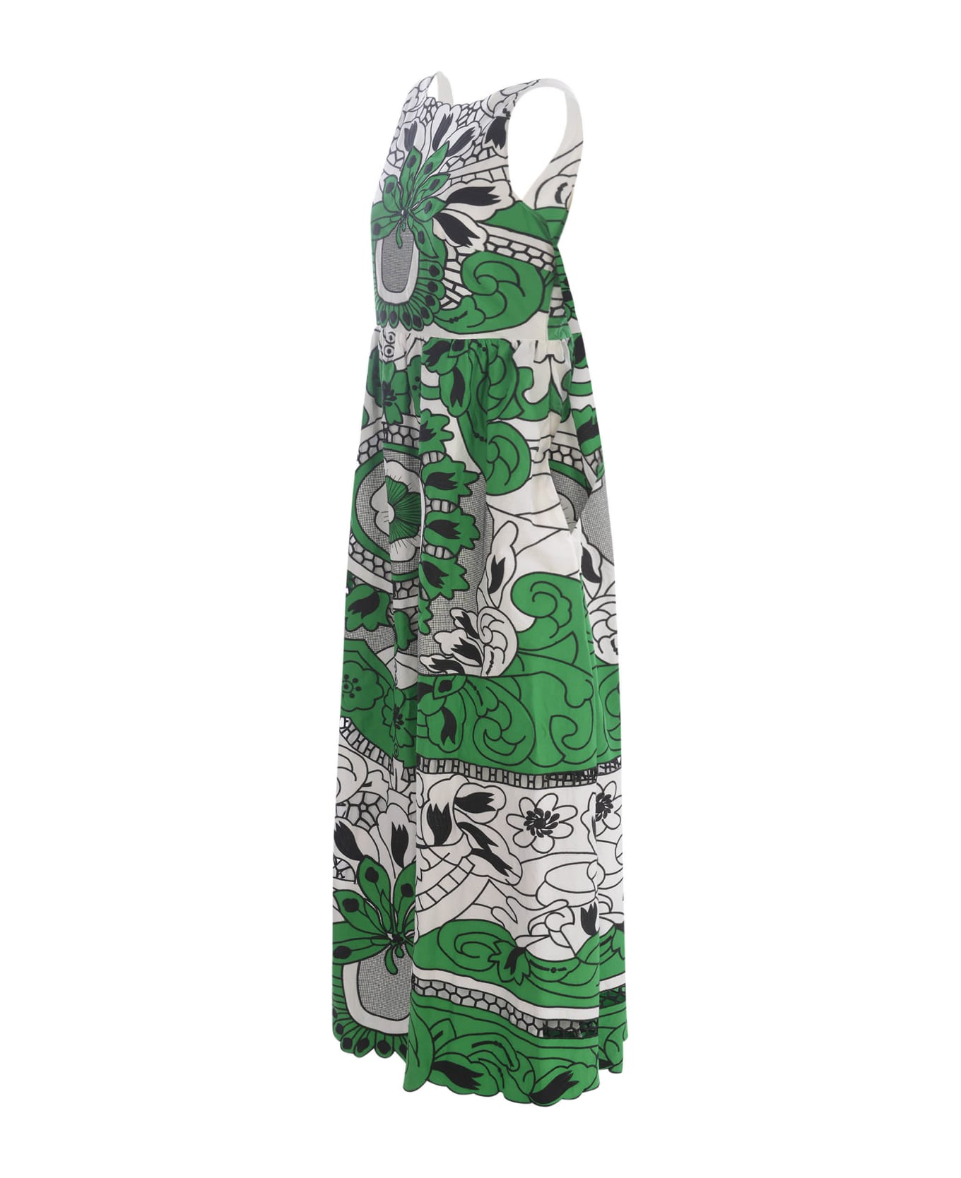 RED Valentino White And Green Cut-out Flower Embroidered Dress - Verde ワンピース＆ドレス
