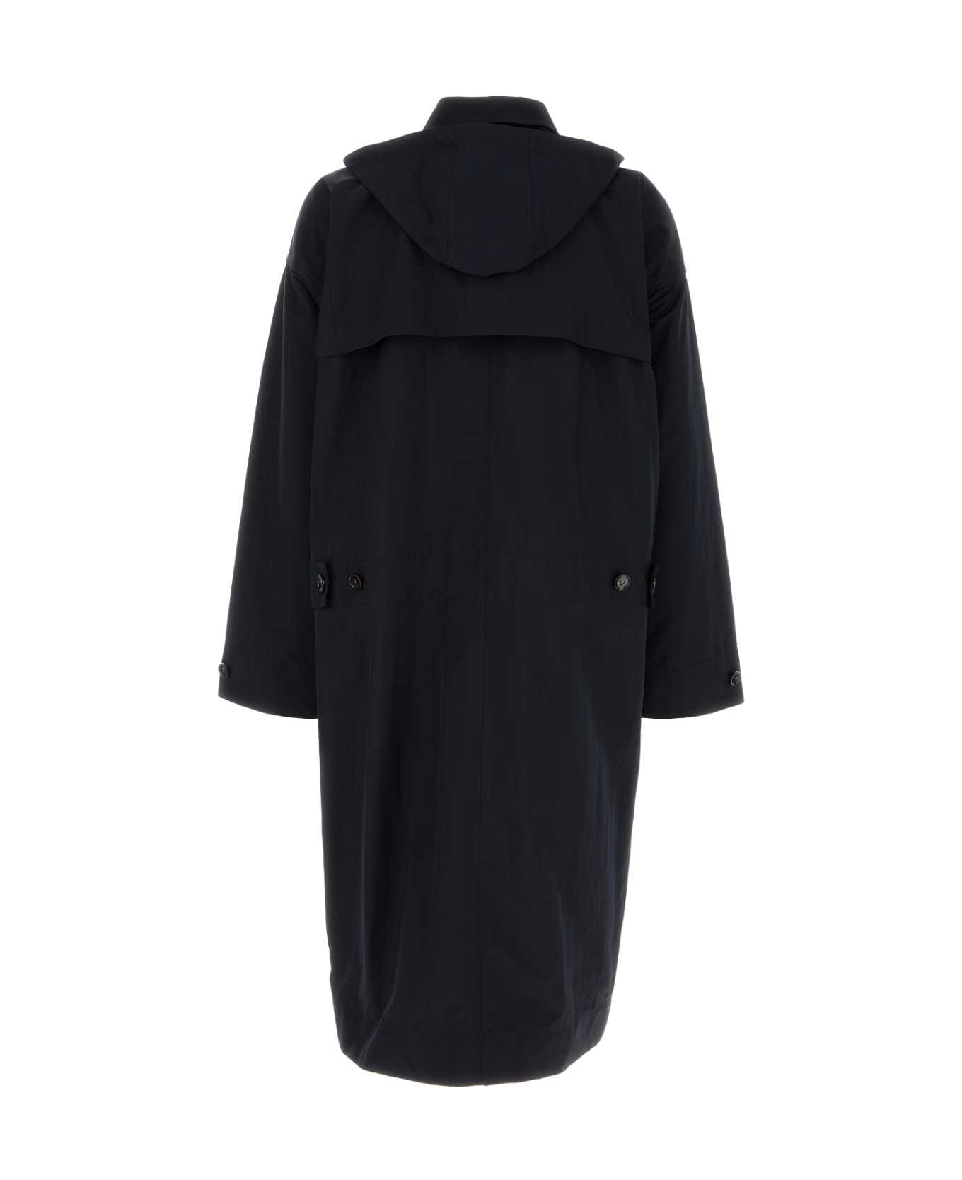 Bottega Veneta Navy Blue Nylon Blend Trench Coat - MIDNIGHTBLUEBLACK