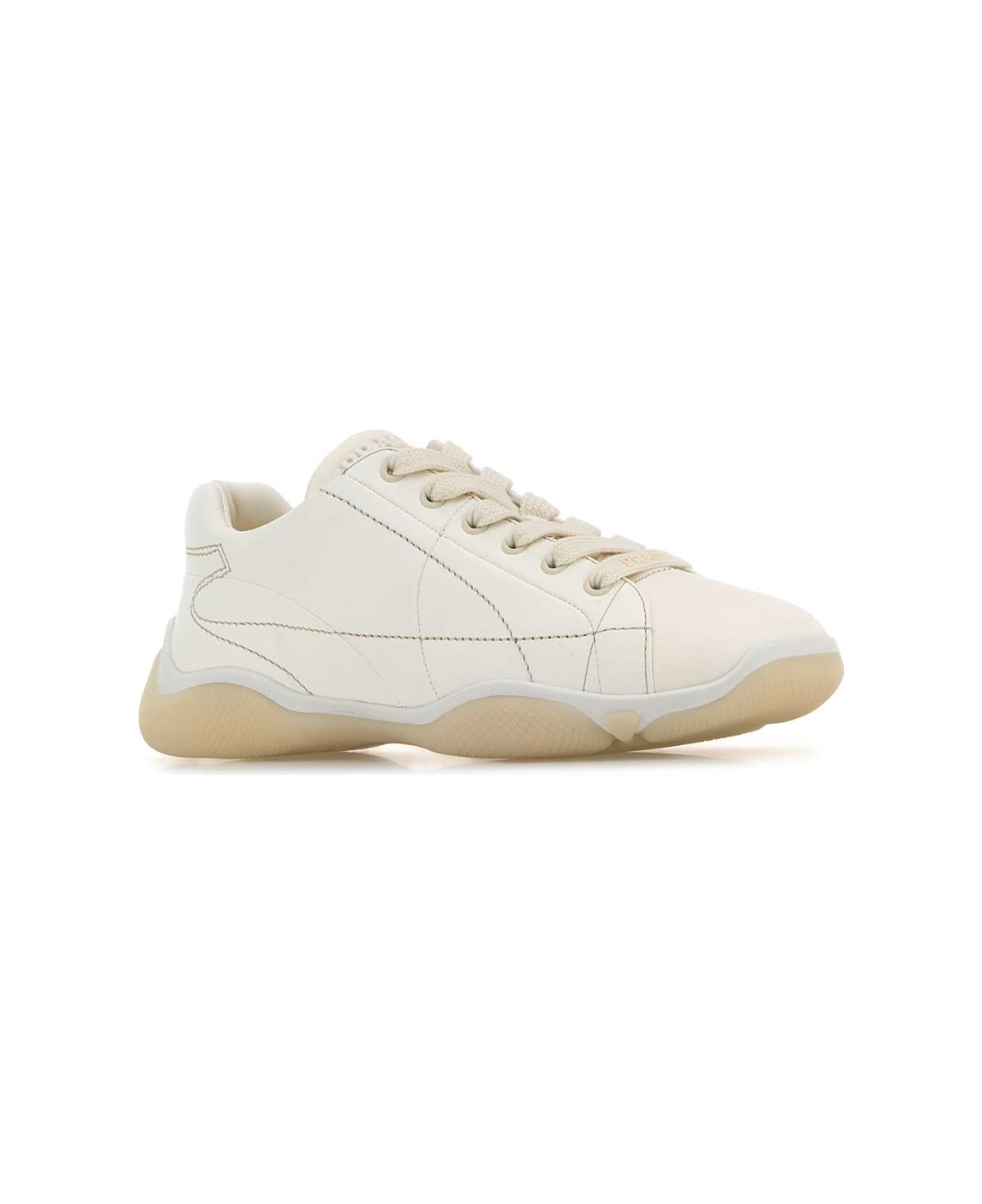 Prada White Leather Sneakers - AVORIO