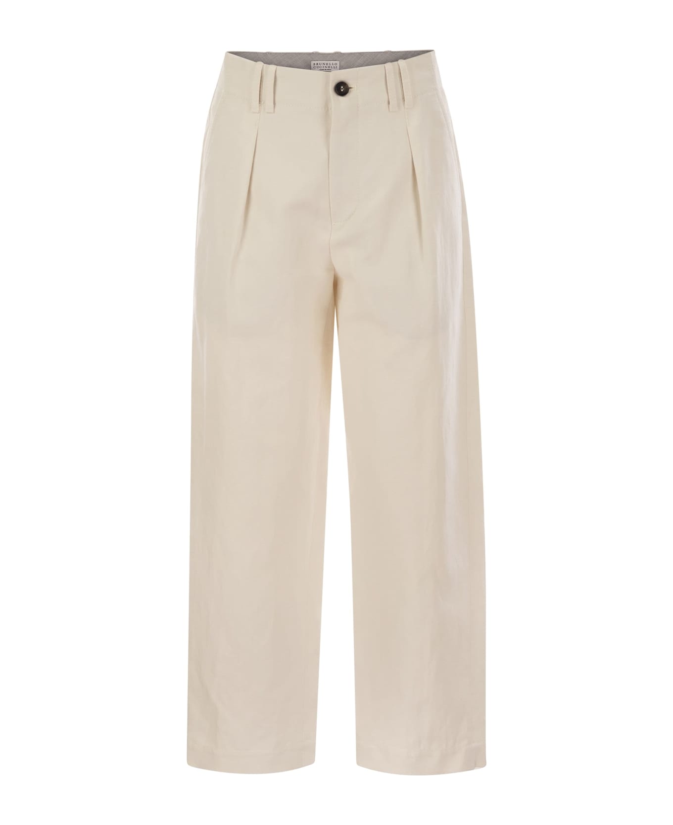 Brunello Cucinelli Pleated Chino Trousers In Cotton Canvas And Linen - Cream