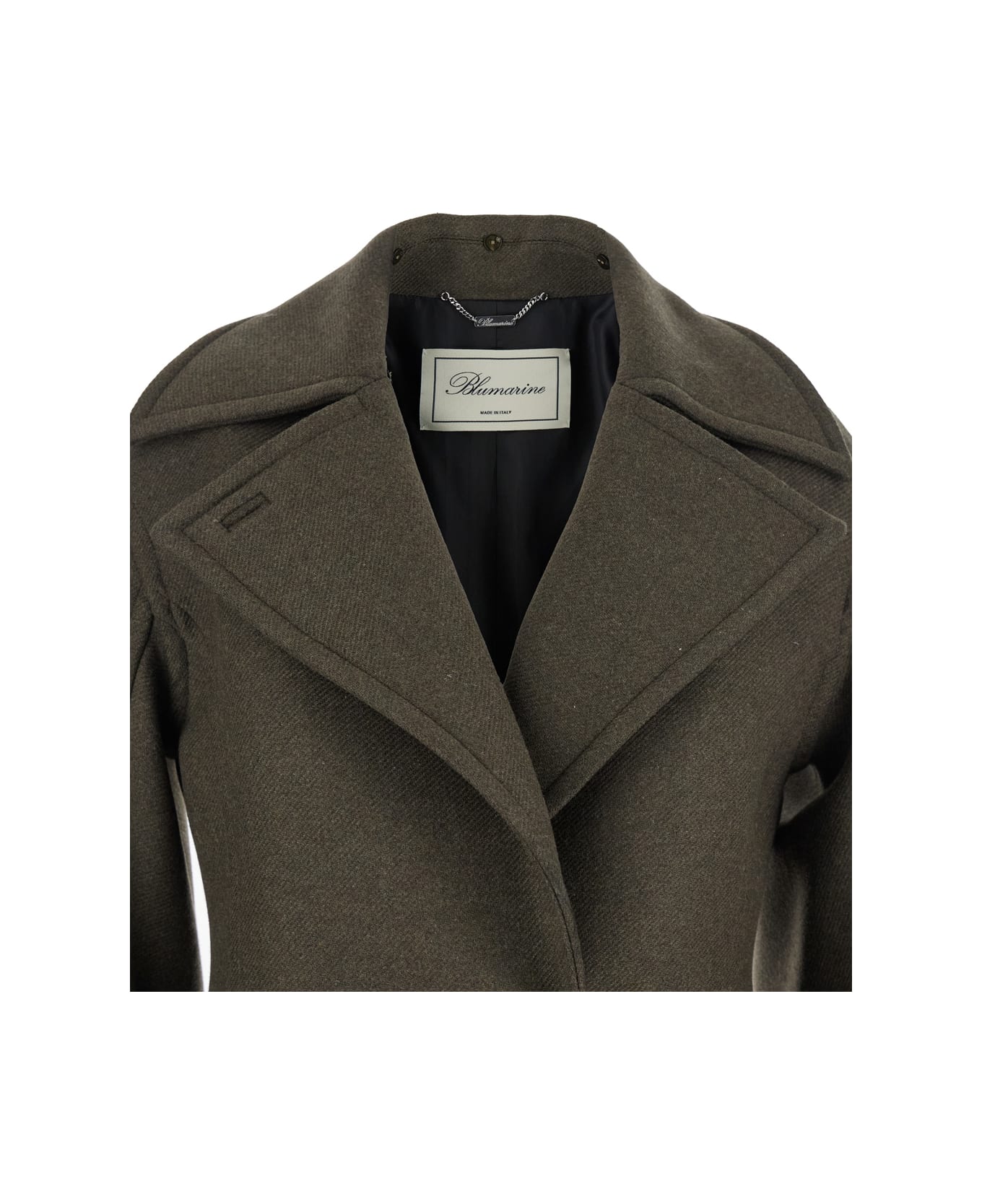 Blumarine Green Coat With Classic Lapels And Removable Collar In Wool Blend Woman - Green