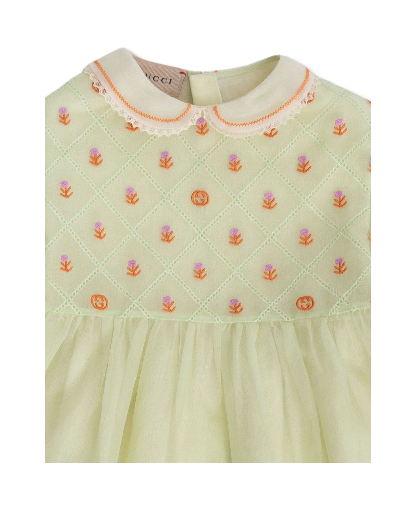 Gucci Floral Embroidered Short-sleeved Dress - IVORY