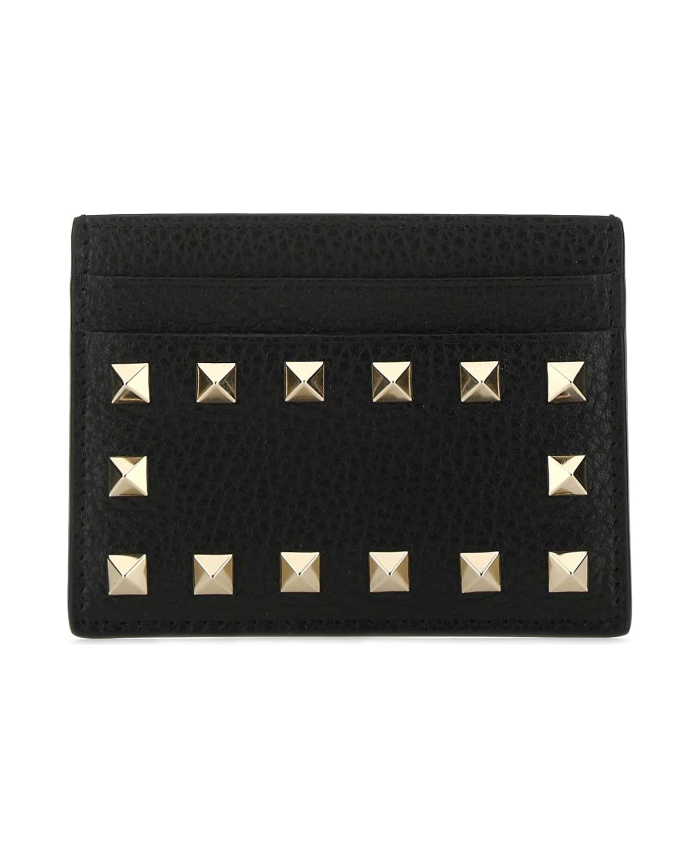 Valentino Garavani Black Leather Rockstud Card Holder - NERO