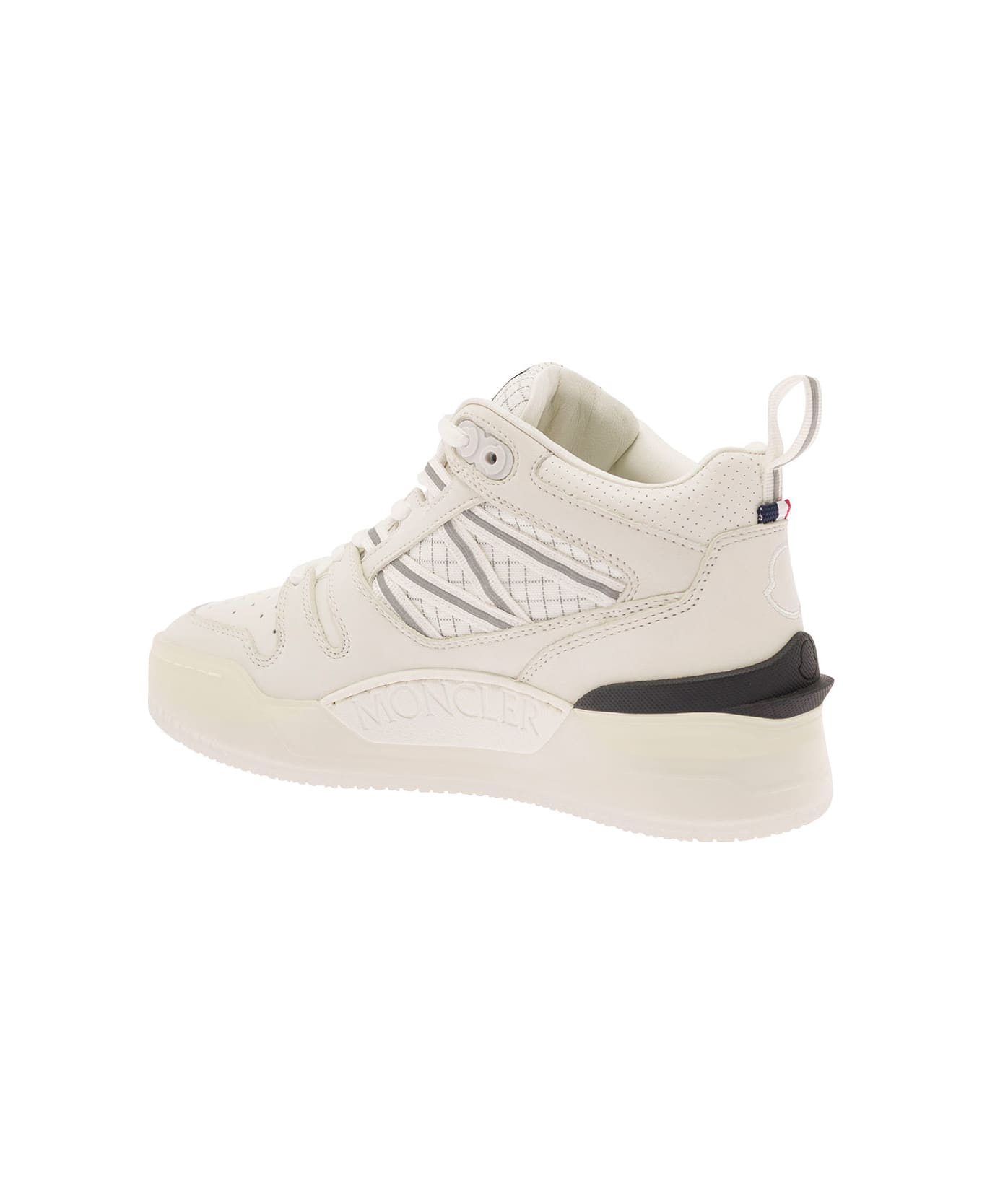 Moncler 'pivot' White High-top Sneakers With Reflective Straps In Leather Woman - White