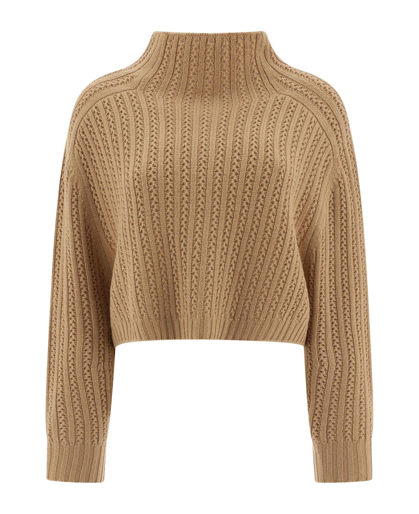 Max Mara Hodeida High Neck Cropped Cardigan - Cammello