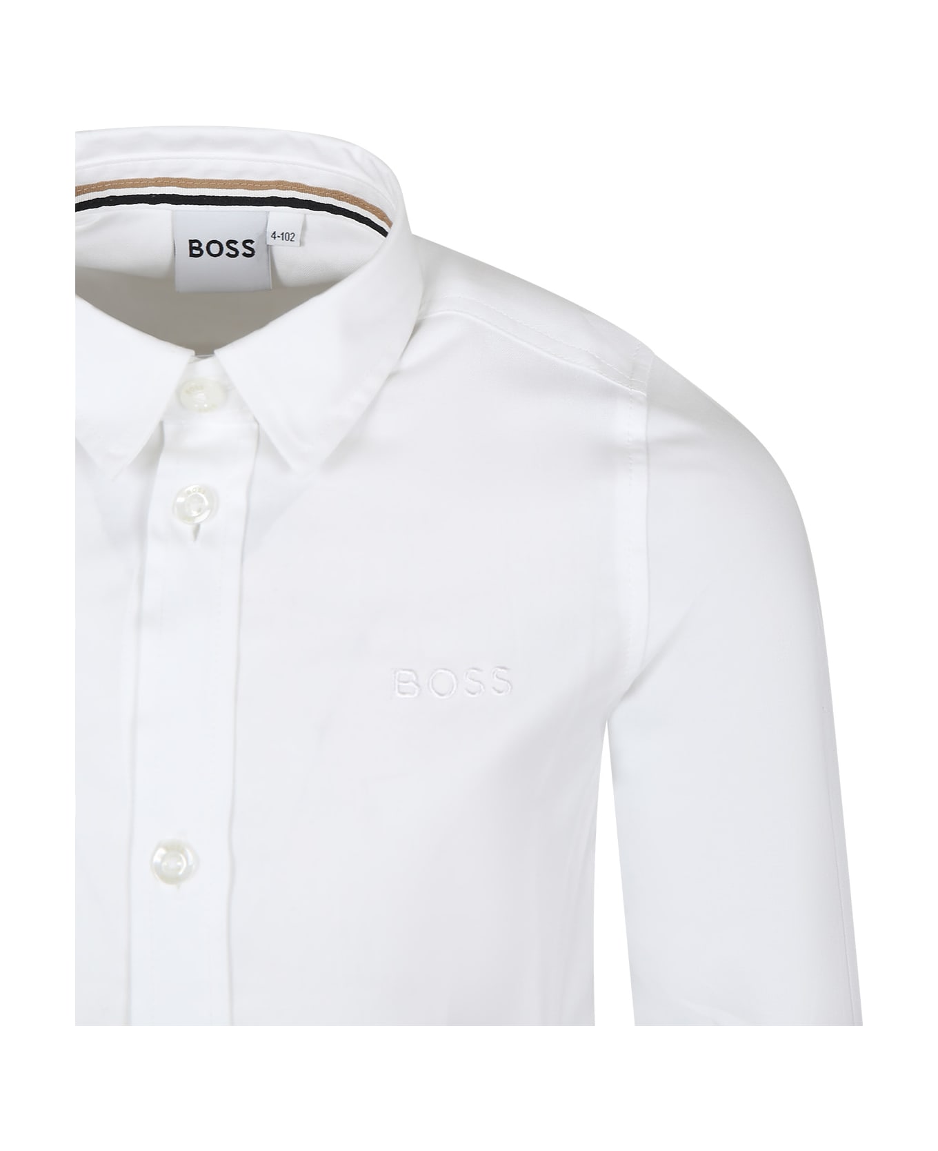 Hugo Boss White Shirt For Boy With Logo - White