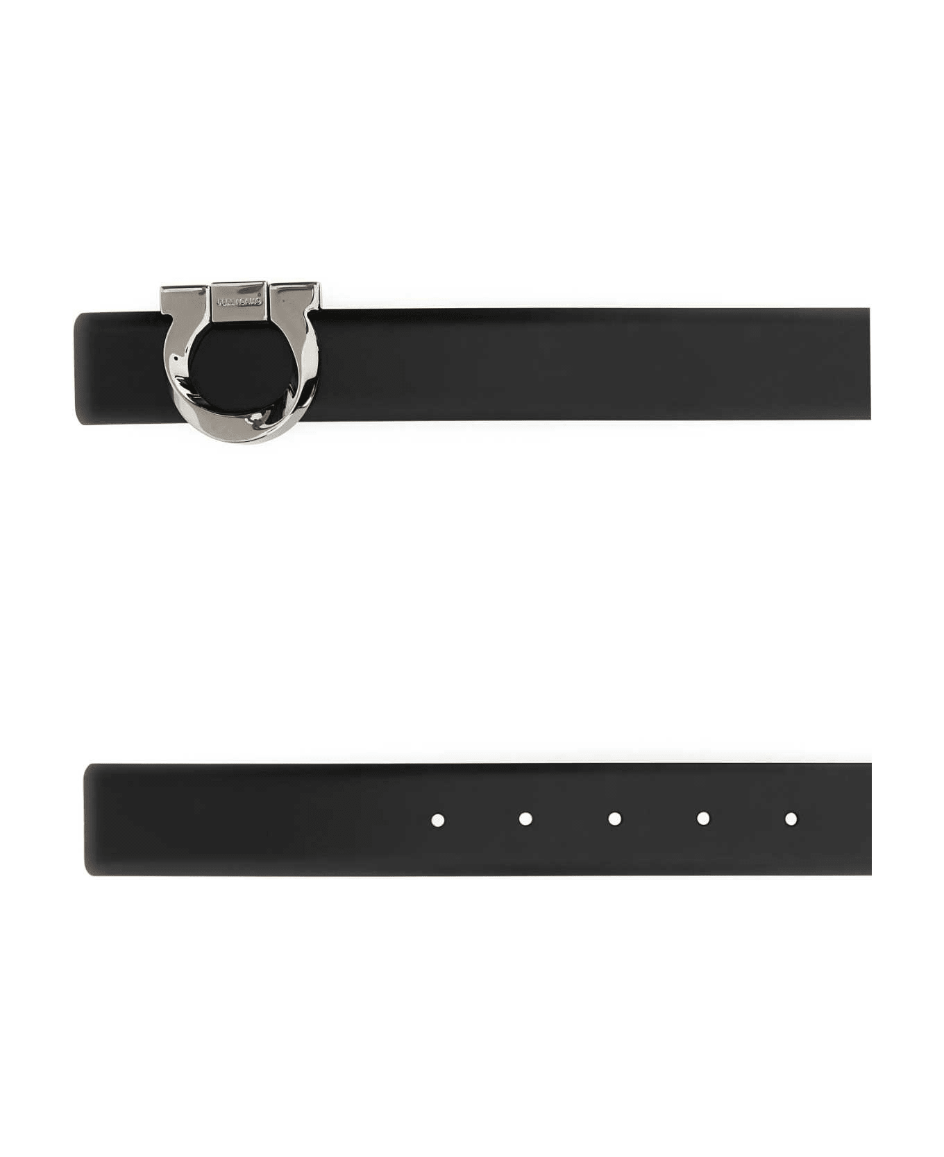 Ferragamo Black Leather Reversible Gancini Belt - NEROCOCOABROWN