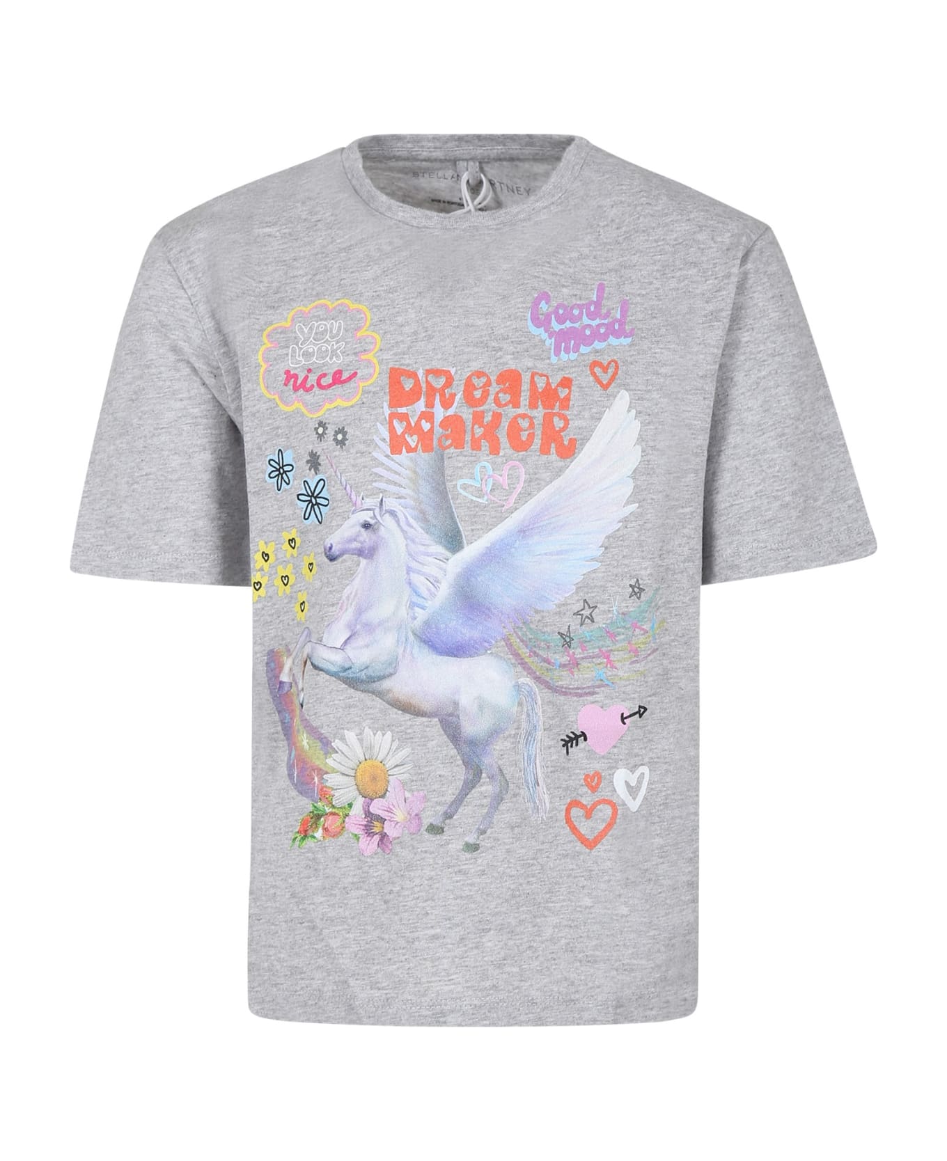 Stella McCartney Kids Grey T-shirt For Girl With Unicorn And Writing - Grey