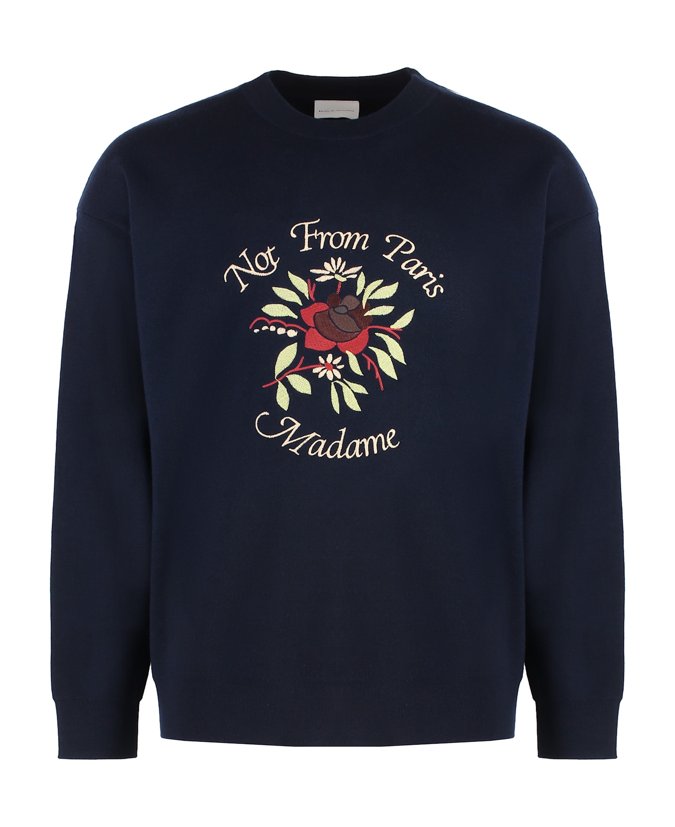 Drôle de Monsieur Slogan Fleurs Crew-neck Wool Sweater - blue