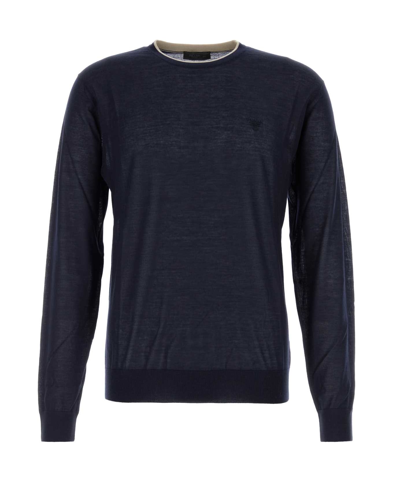 Prada Navy Blue Cashmere Blend Sweater - BLEU