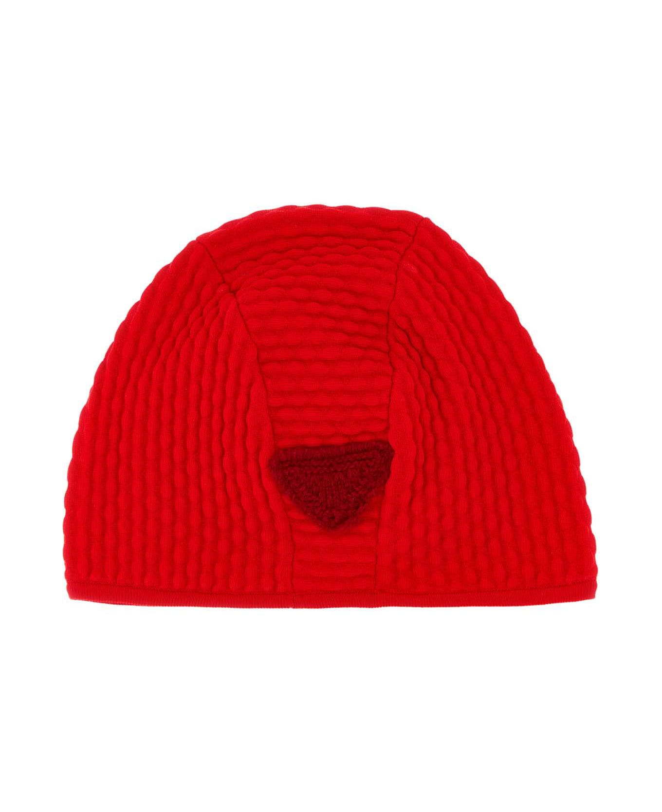 Prada Red Stretch Nylon Blend Beanie - ROSSO