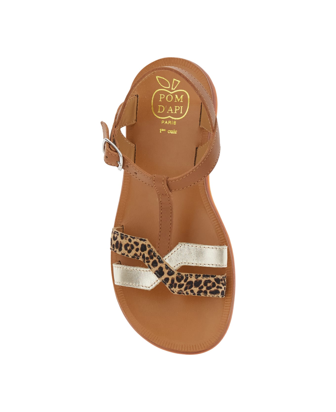 Pom d
Api 
plagette Salome
 Brown Open Toe Sandals With Leopard Print Band In Leather Girl - Brown