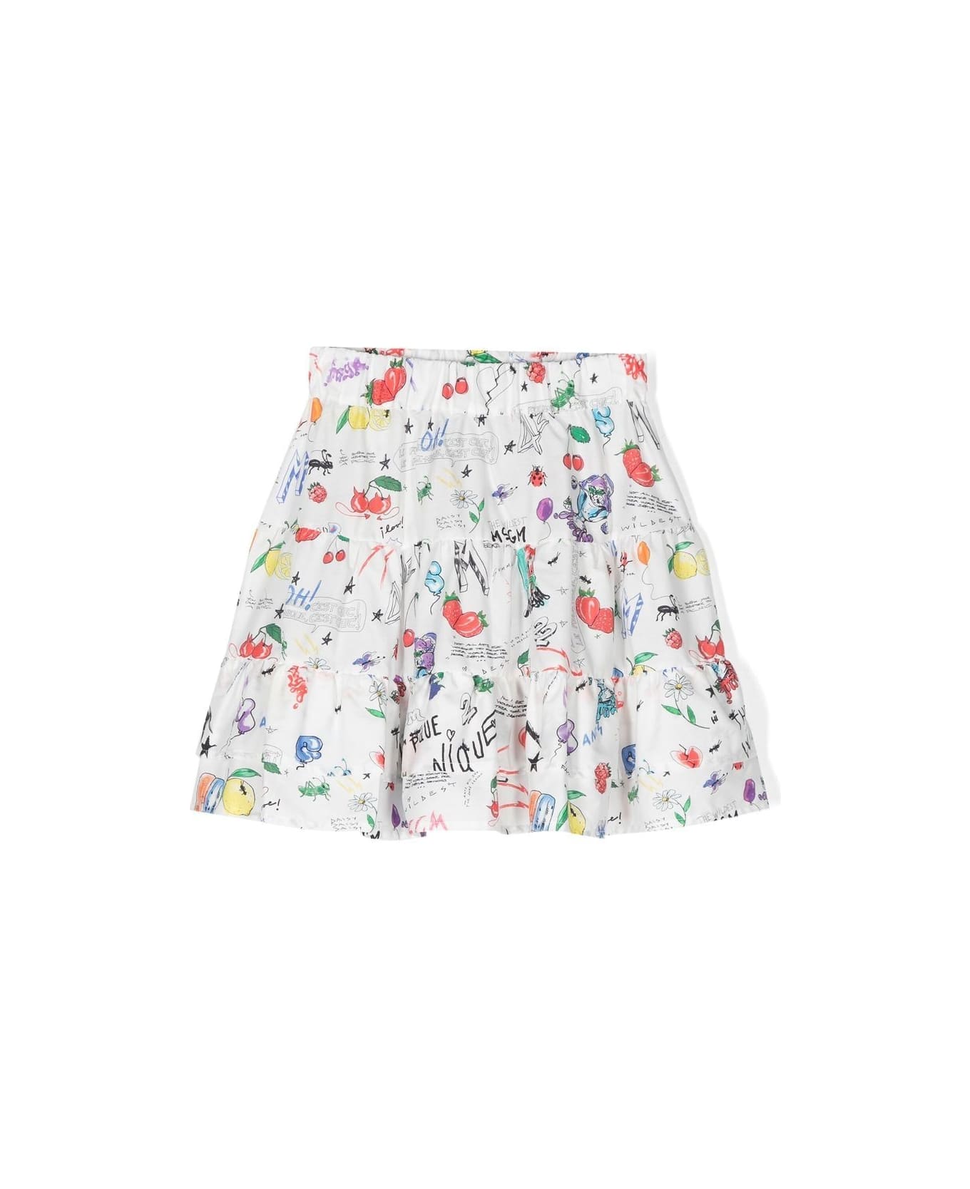 MSGM Hand-drawn Print Skirt - Bianco