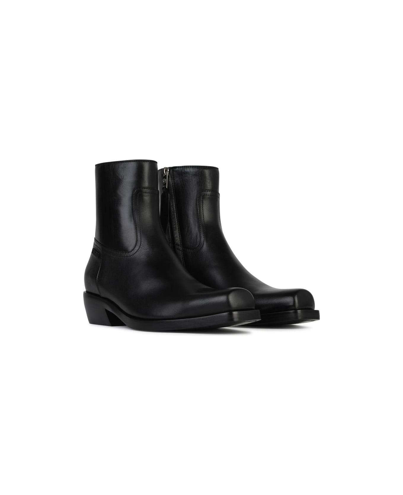 Versace Black Leather Ankle Boots - Black