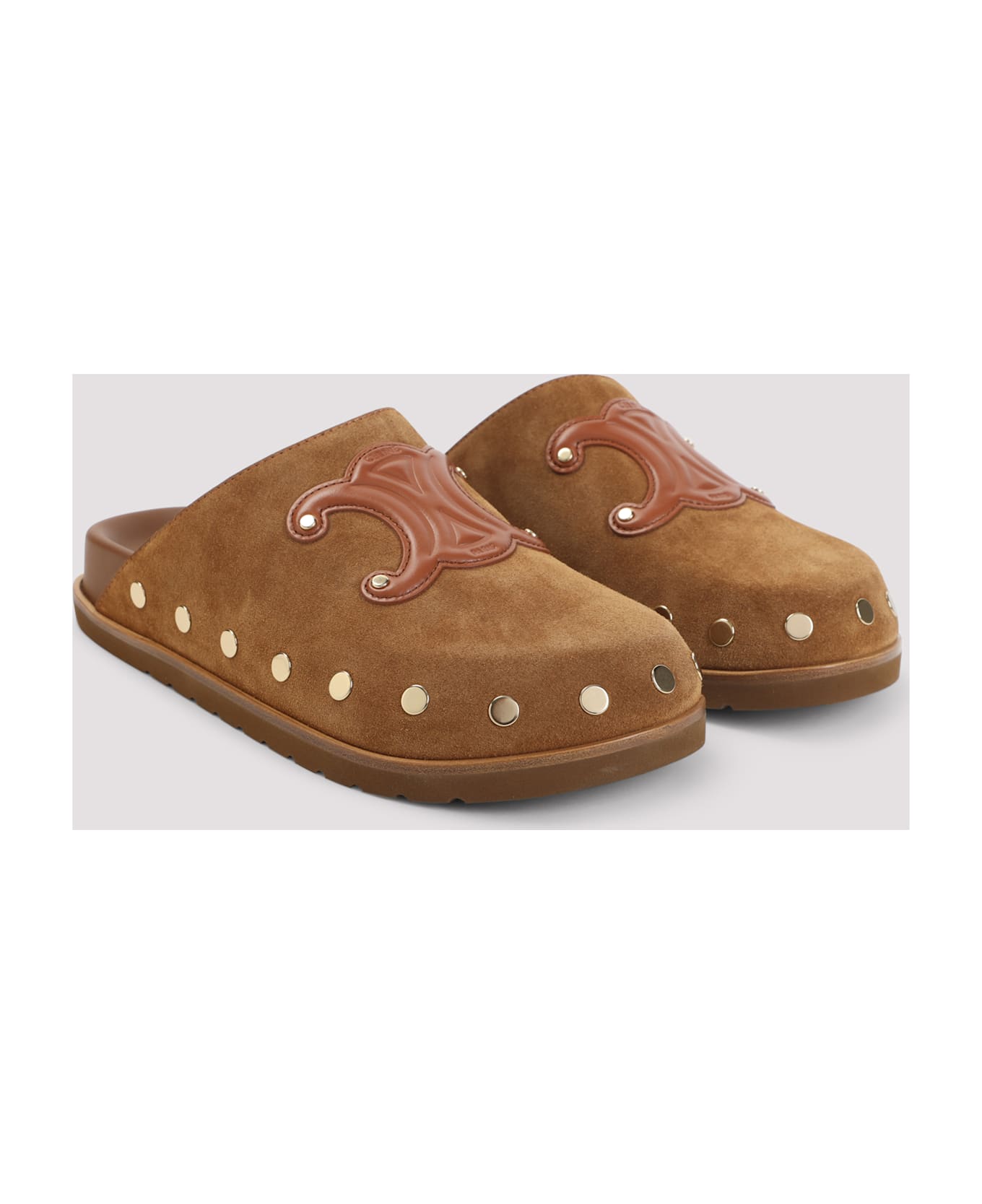 Celine Triomphe Wedge Mules - Nc Cognac