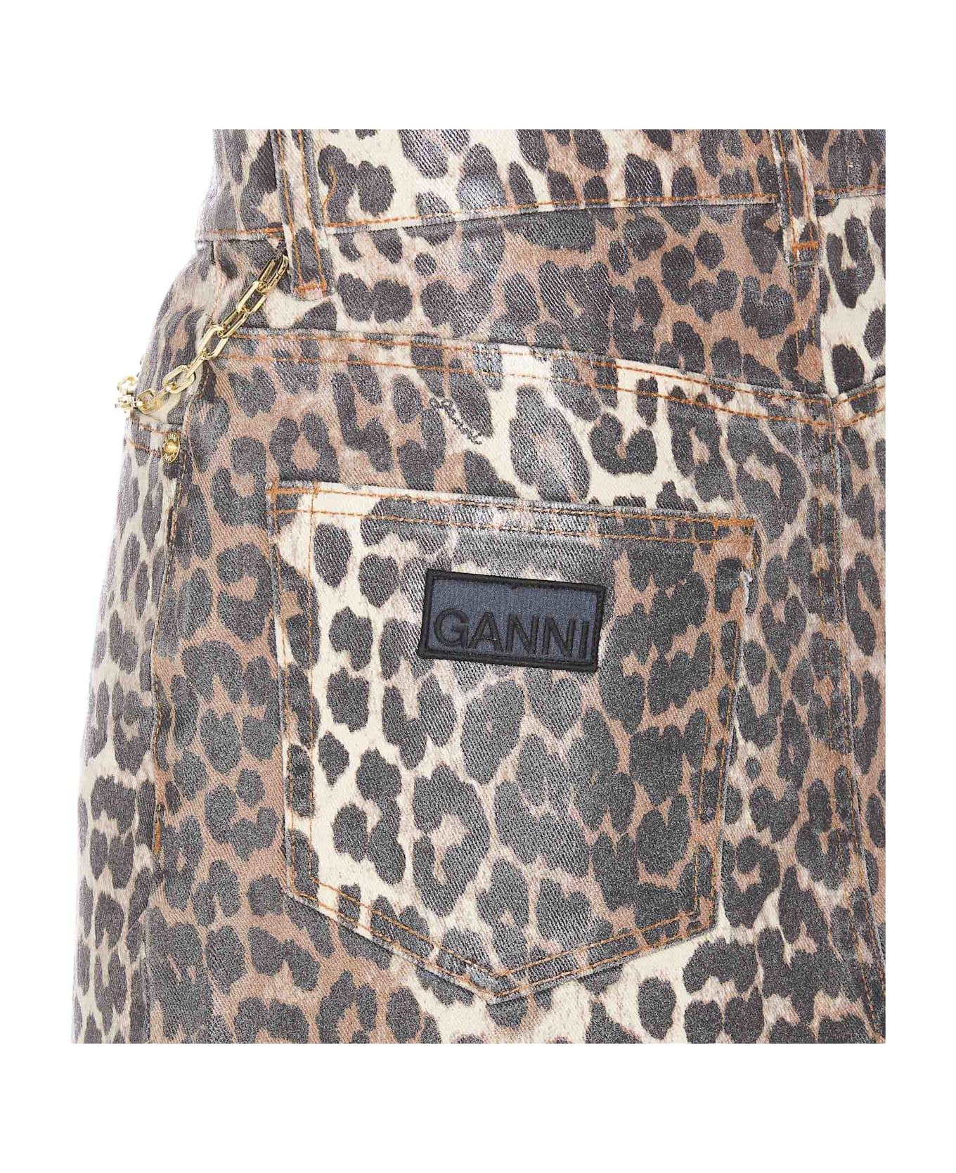 Ganni Foil Print Denim Leopard Skirt - Animalier