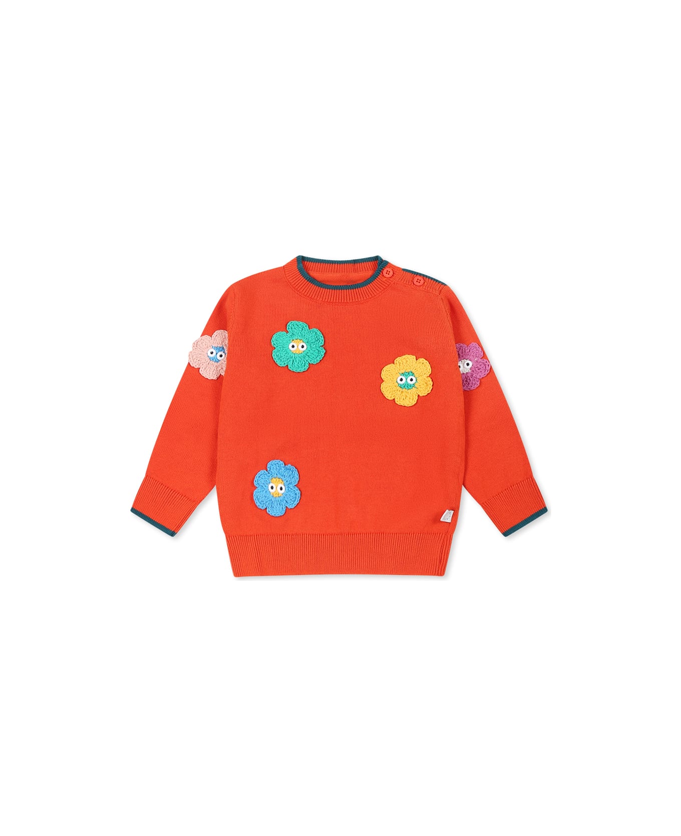 Stella McCartney Kids Orange Sweater For Baby Girl With Flowers - Orange