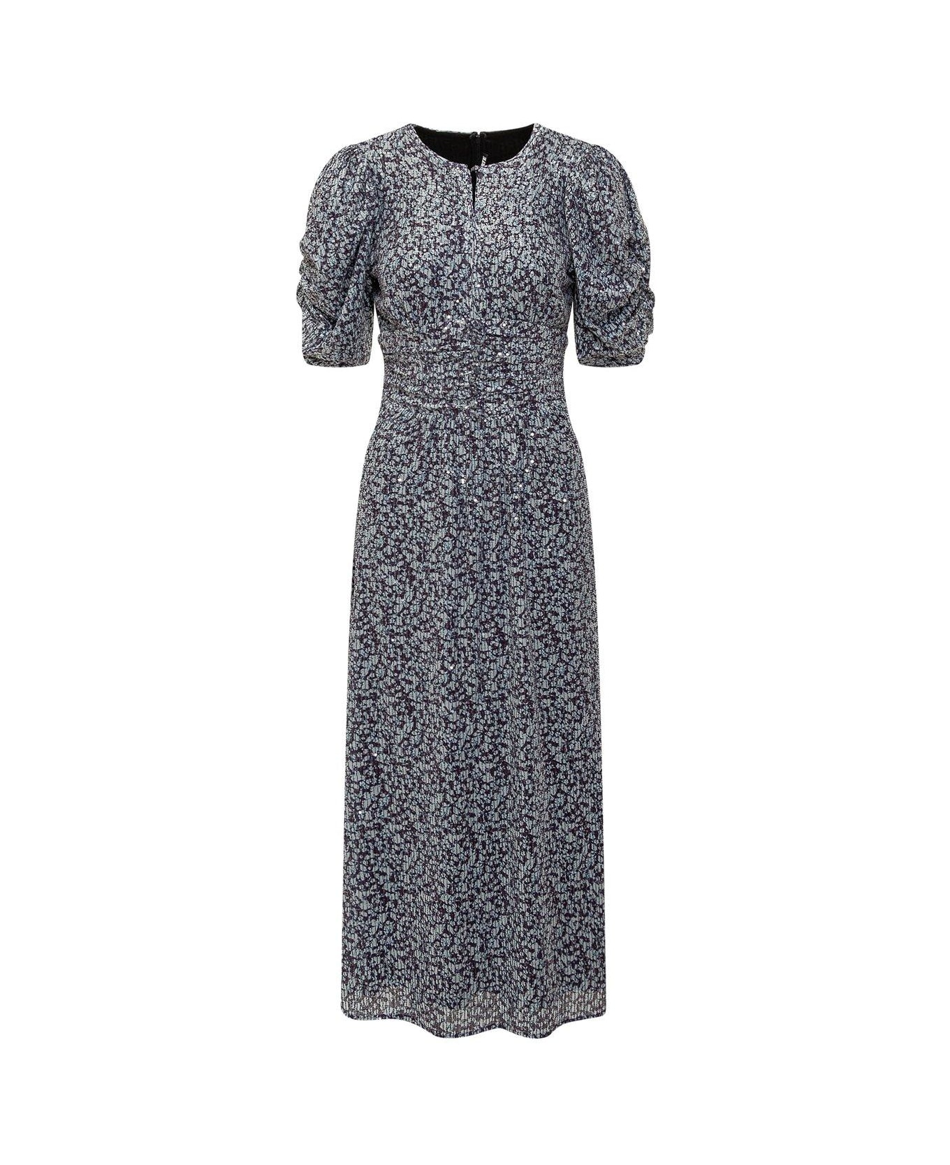 Rotate by Birger Christensen Puff Sleeve Sequin Dress - Vibrant Floral Outline + Purple Pennant Comb.