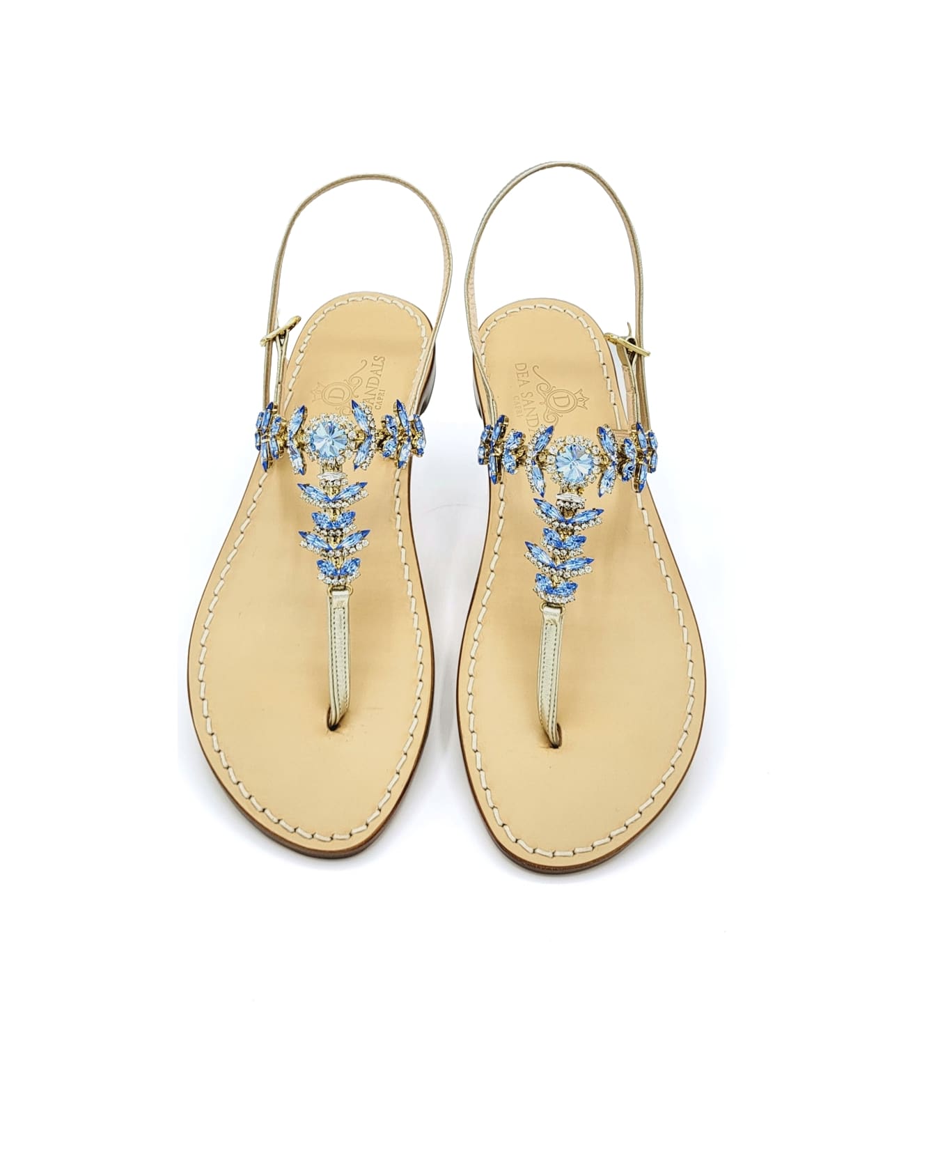 Dea Sandals Agave Light Blue Jewel Sandals - platinum gold laminated, blue, crystal