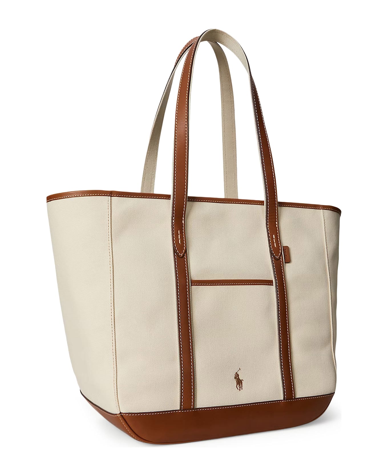 Polo Ralph Lauren Canvas Shoulder Bag With Leather Profiles - ECRU CUOIO