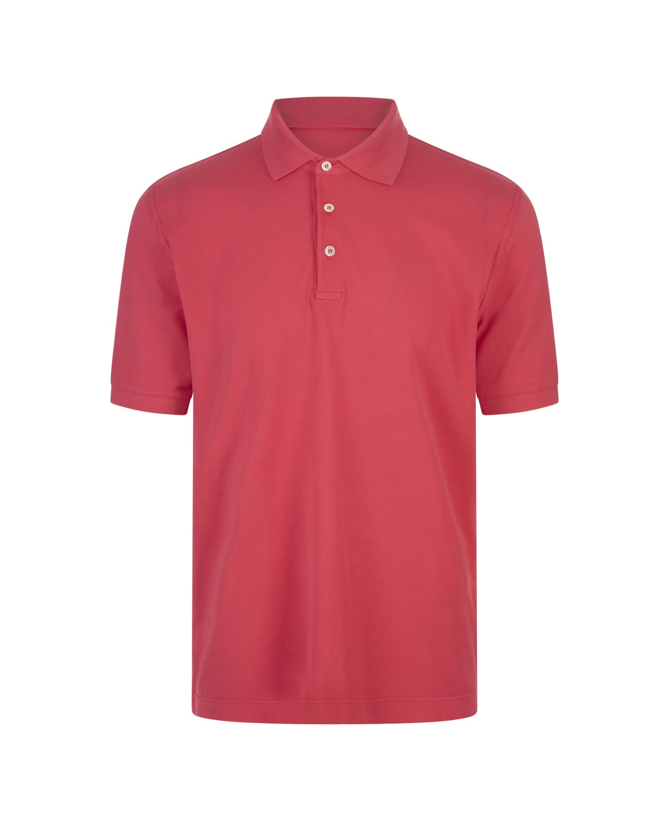 Fedeli Red Cotton Pique Polo Shirt - Red