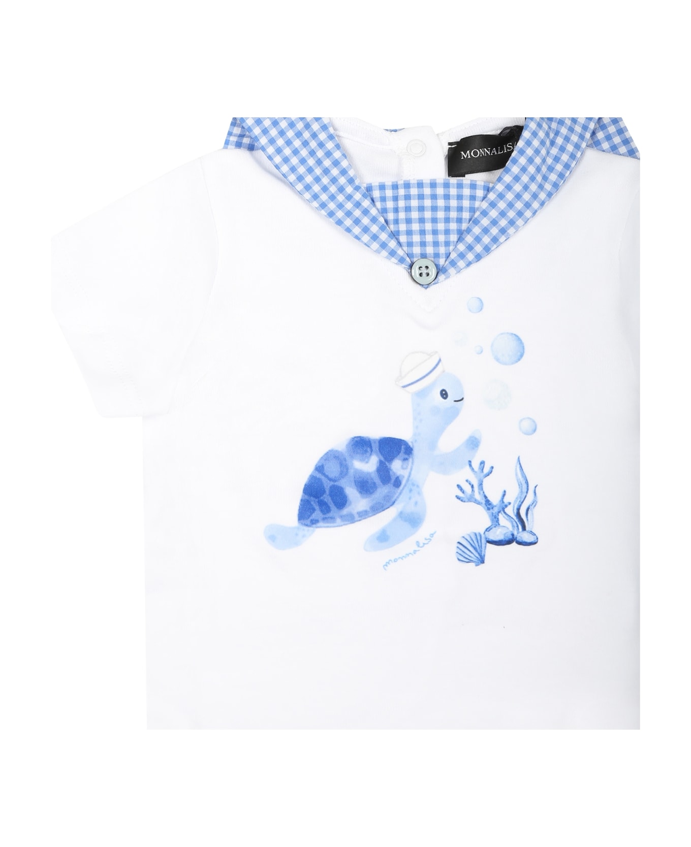 Monnalisa White Babygrow For Baby Boy With Turtle Print - White ボディスーツ＆セットアップ