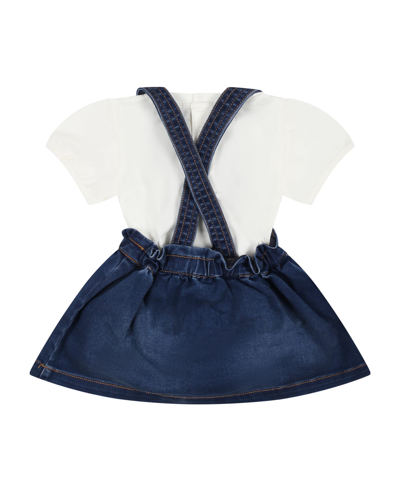 Moschino Denim Dungarees For Baby Girl With Teddy Bear - Denim