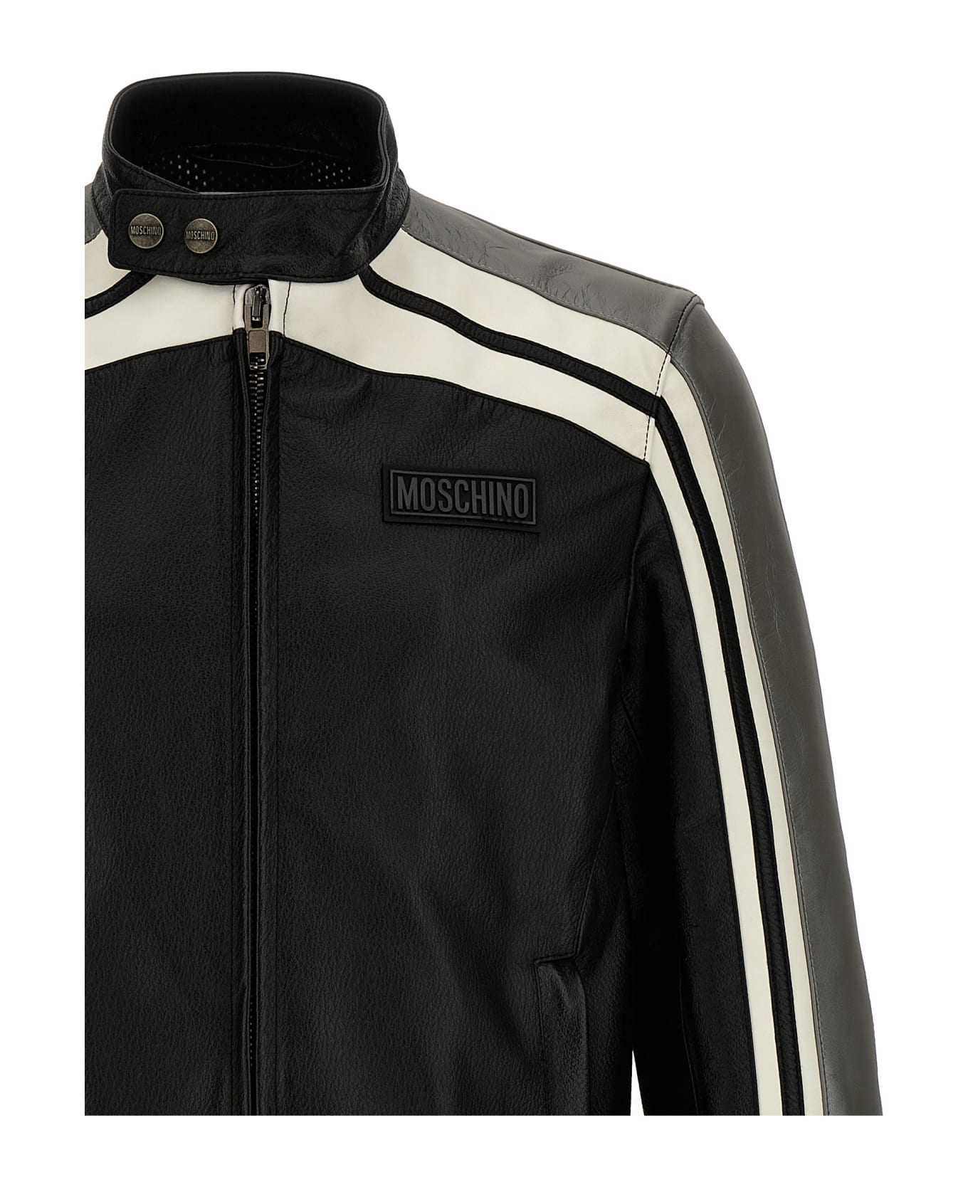 Moschino Leather Jacket With Contrasting Bands - Black   ジャケット