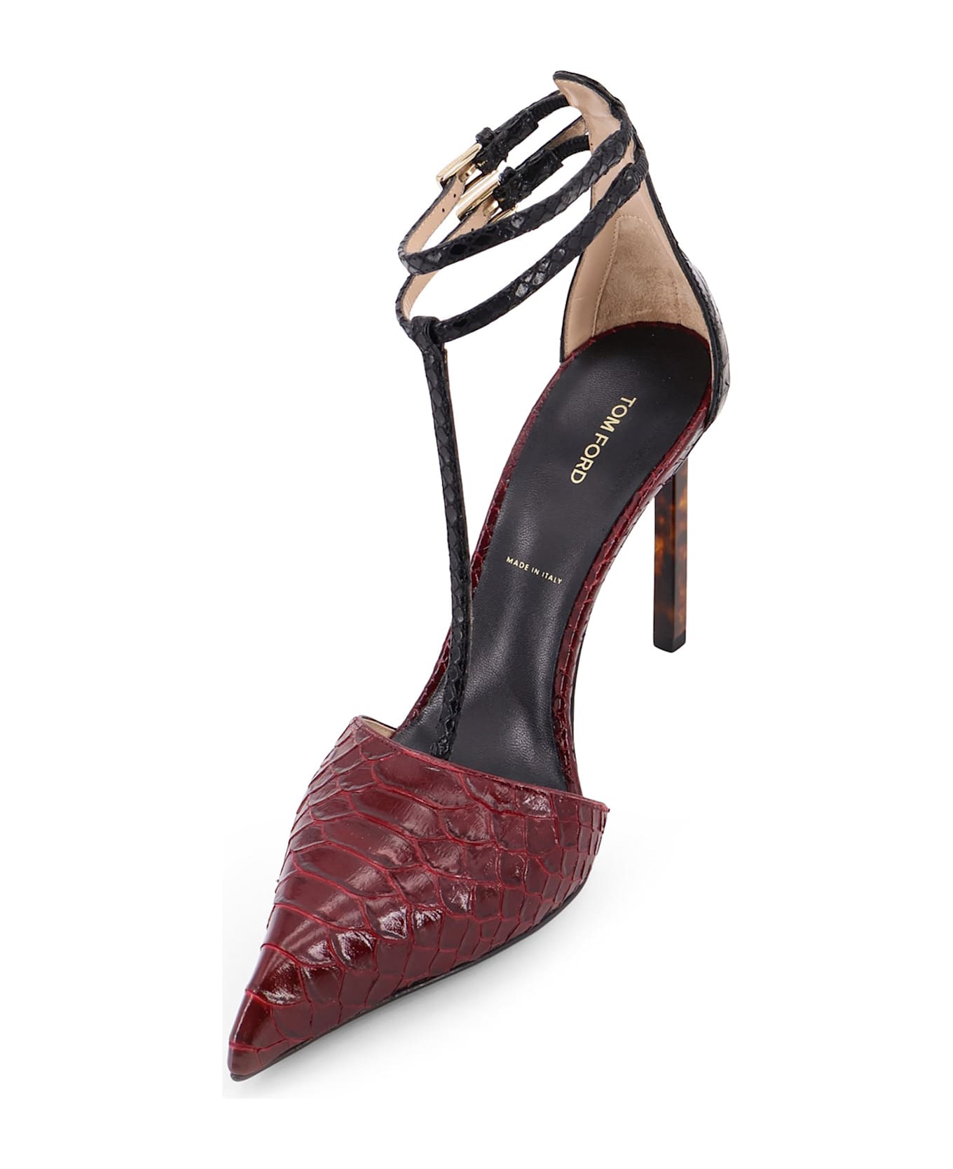Tom Ford Python-effect Leather Pumps - RUBY RED/BLACK