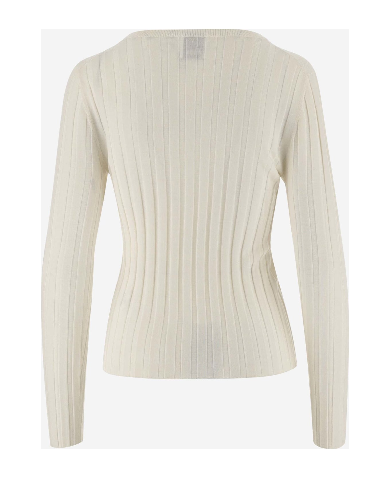 Allude Ribbed Wool Pullover - White
