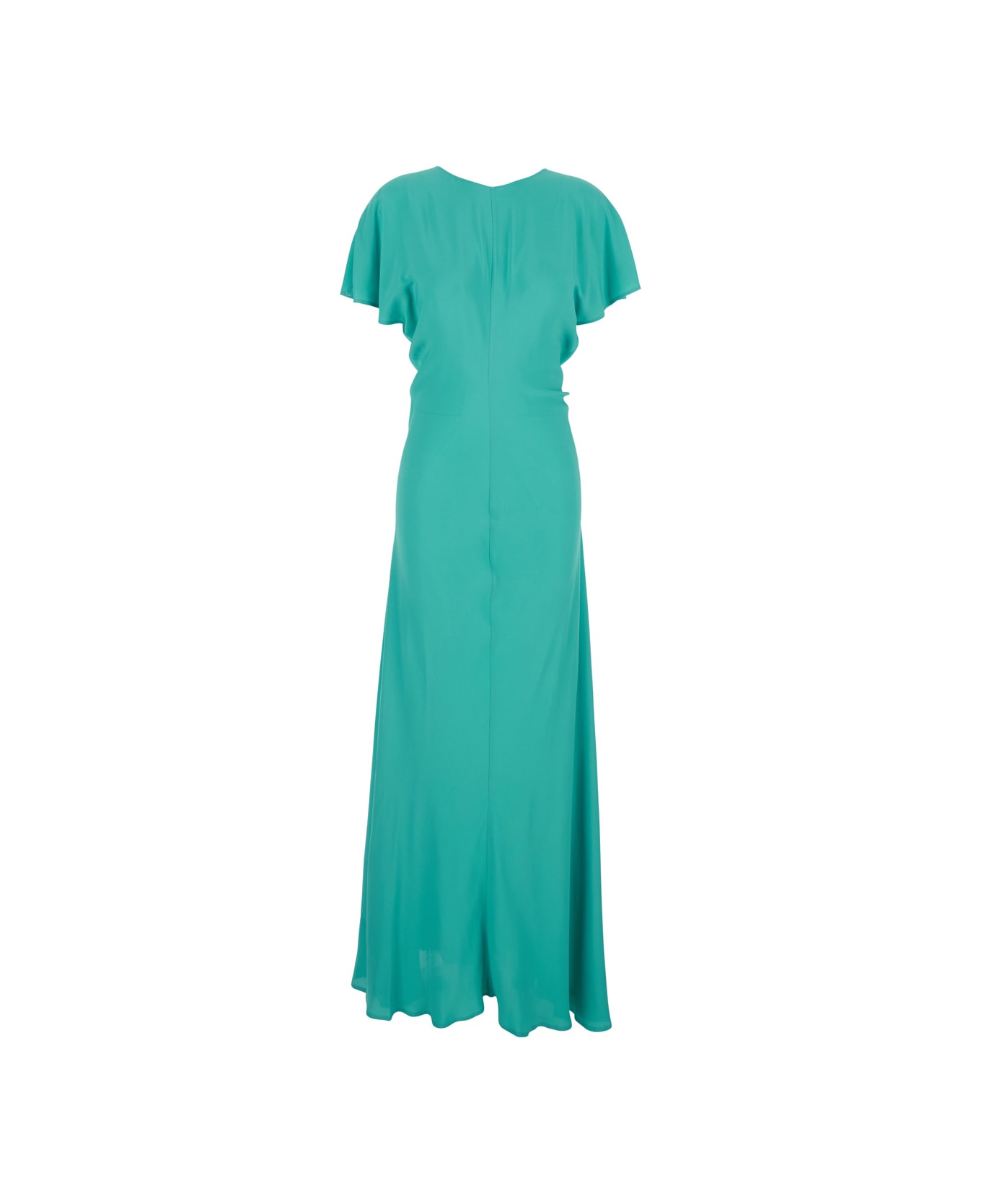 SEMICOUTURE Blue Long Dress With V-back Neckline And Tie Closure In Silk Blend Woman - Light blue
