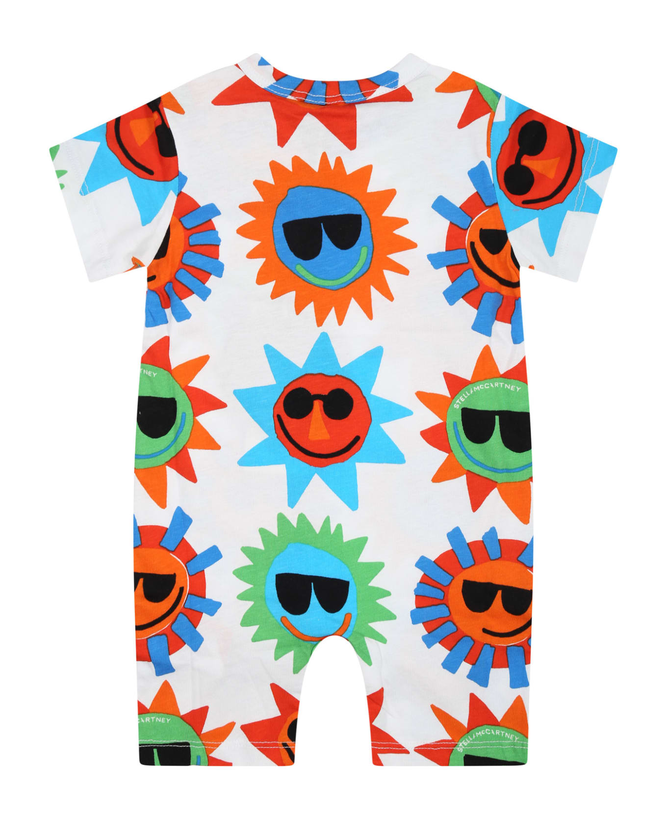 Stella McCartney Kids White Romper For Baby Boy With All-over Multicolor Pattern - White ボディスーツ＆セットアップ