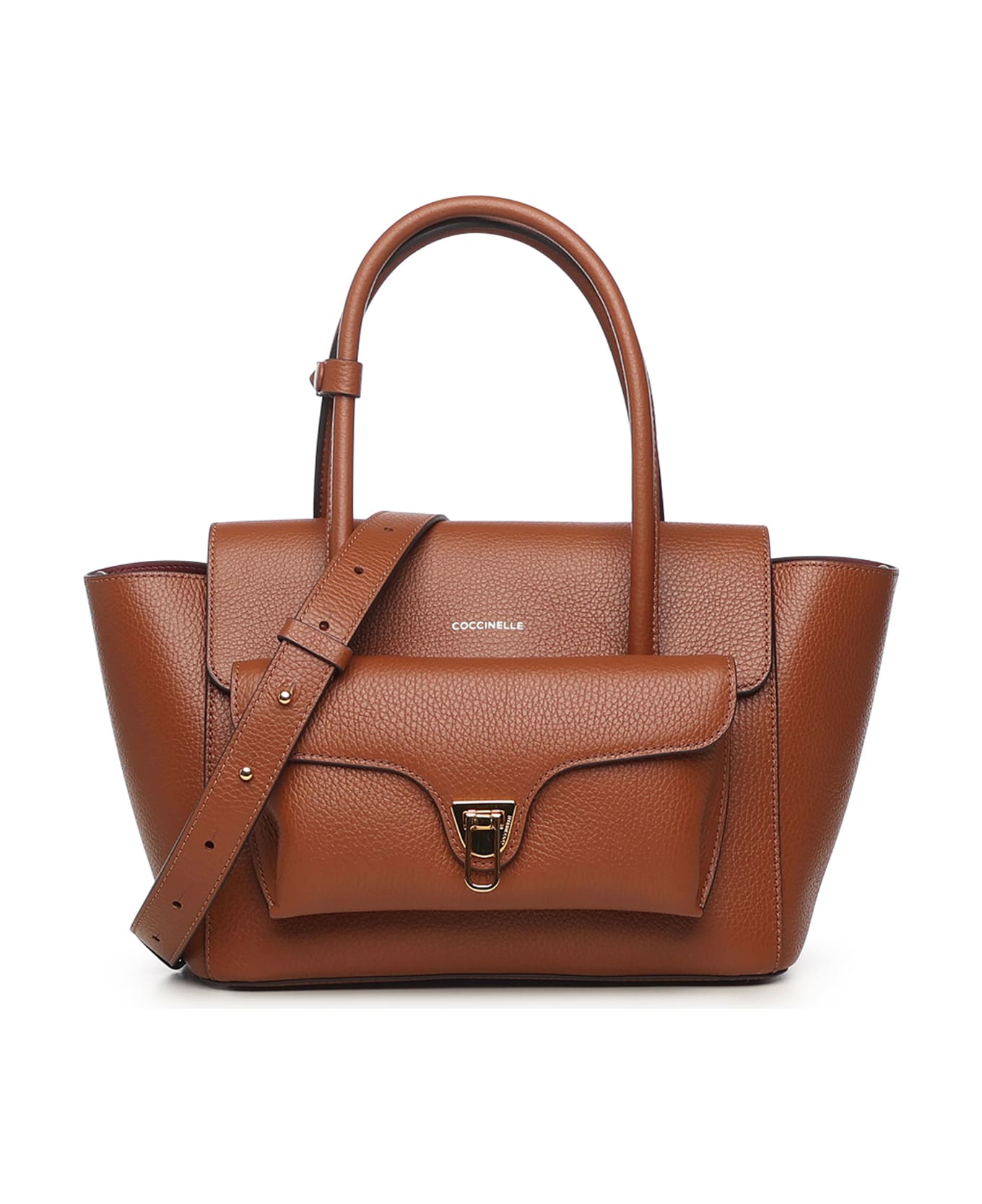 Coccinelle Double Beat Medium Leather Bag - Brandy