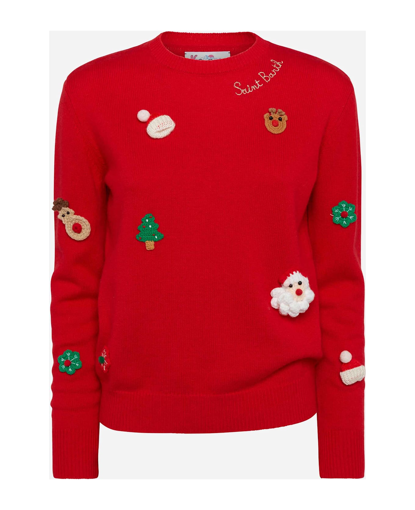 MC2 Saint Barth Woman Brushed Sweater With Christmas Patches Appliquèe - RED
