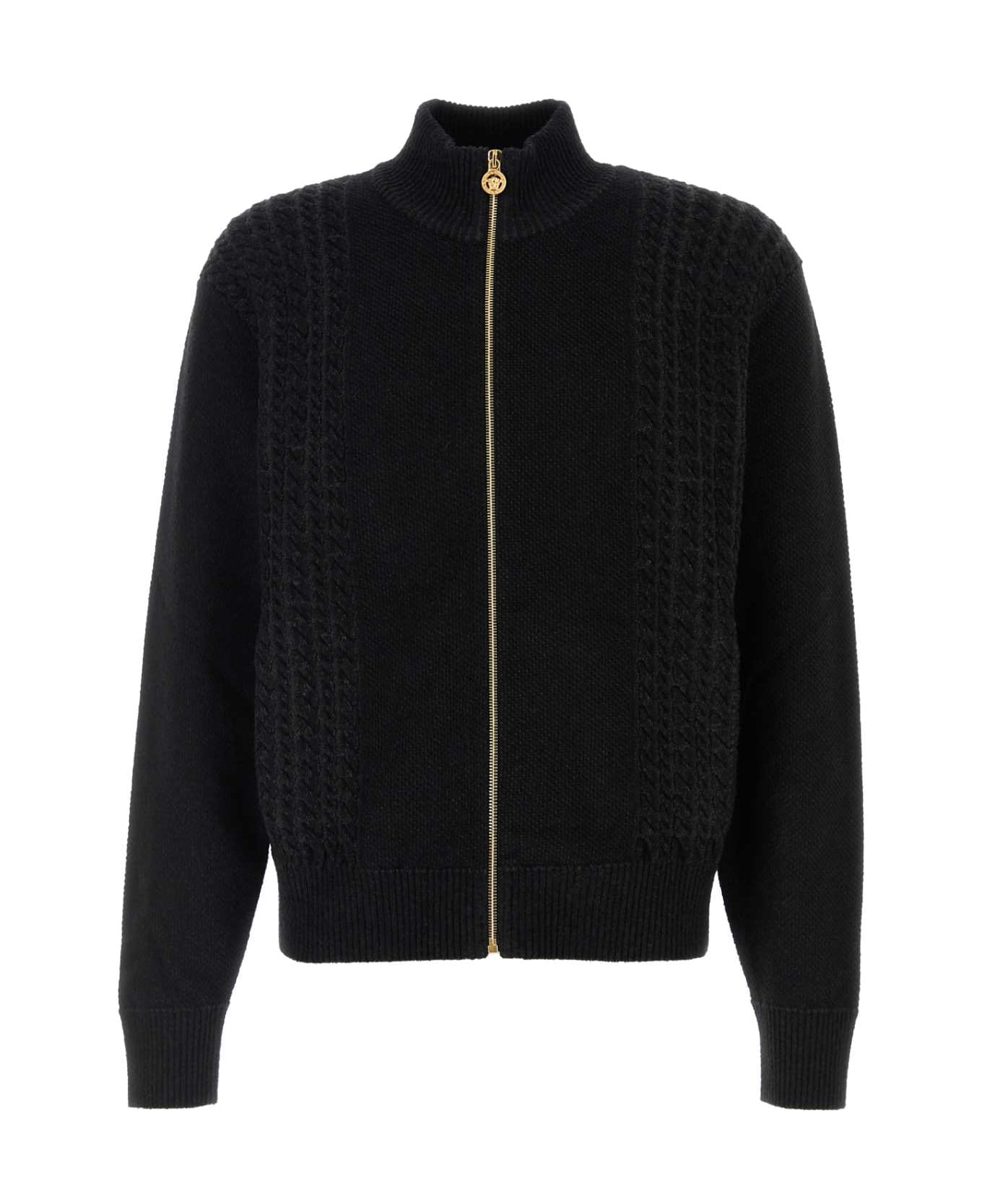 Versace Black Jacquard Cardigan - DARKGREYMELANGE