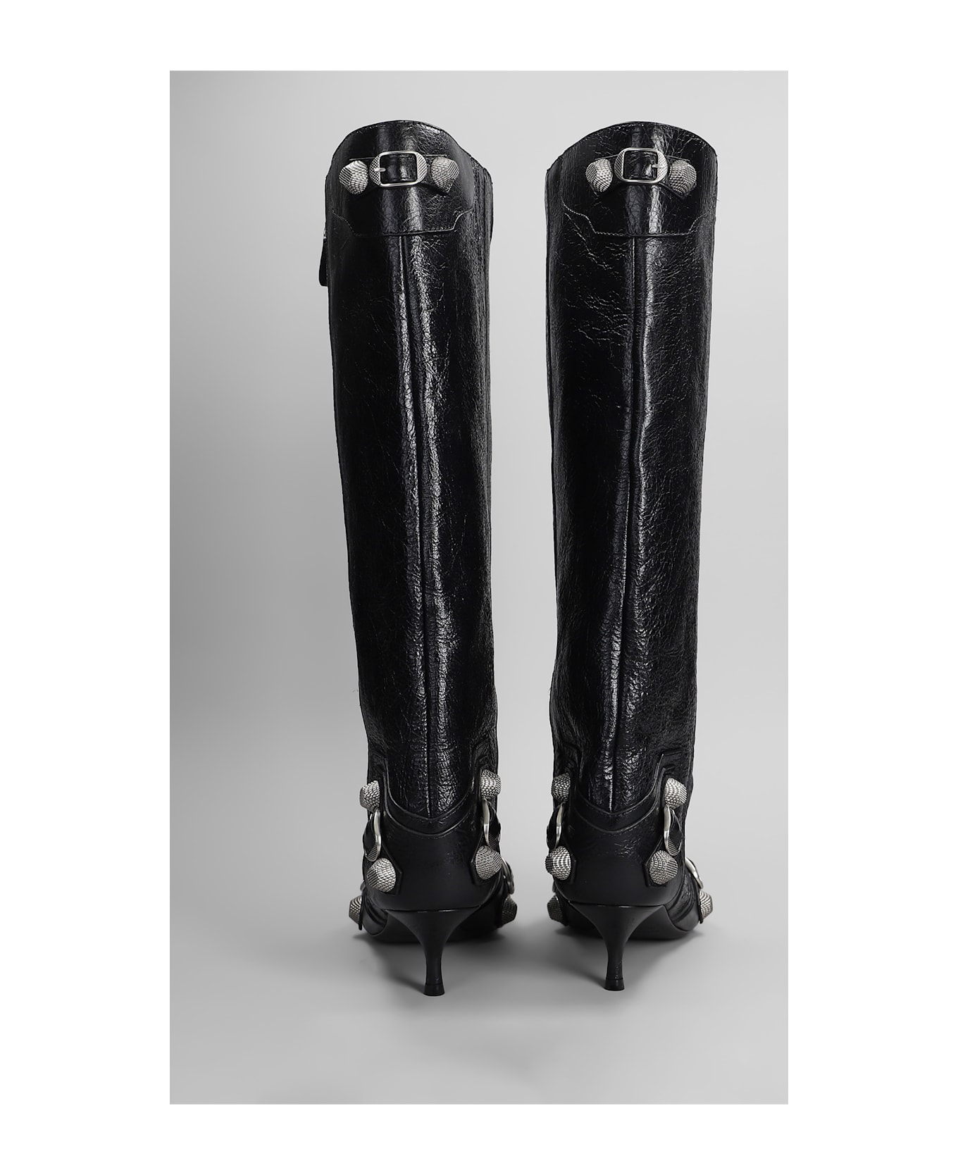 Balenciaga Cagole Wide Boot L50 Low Heels Boots In Black Leather - black