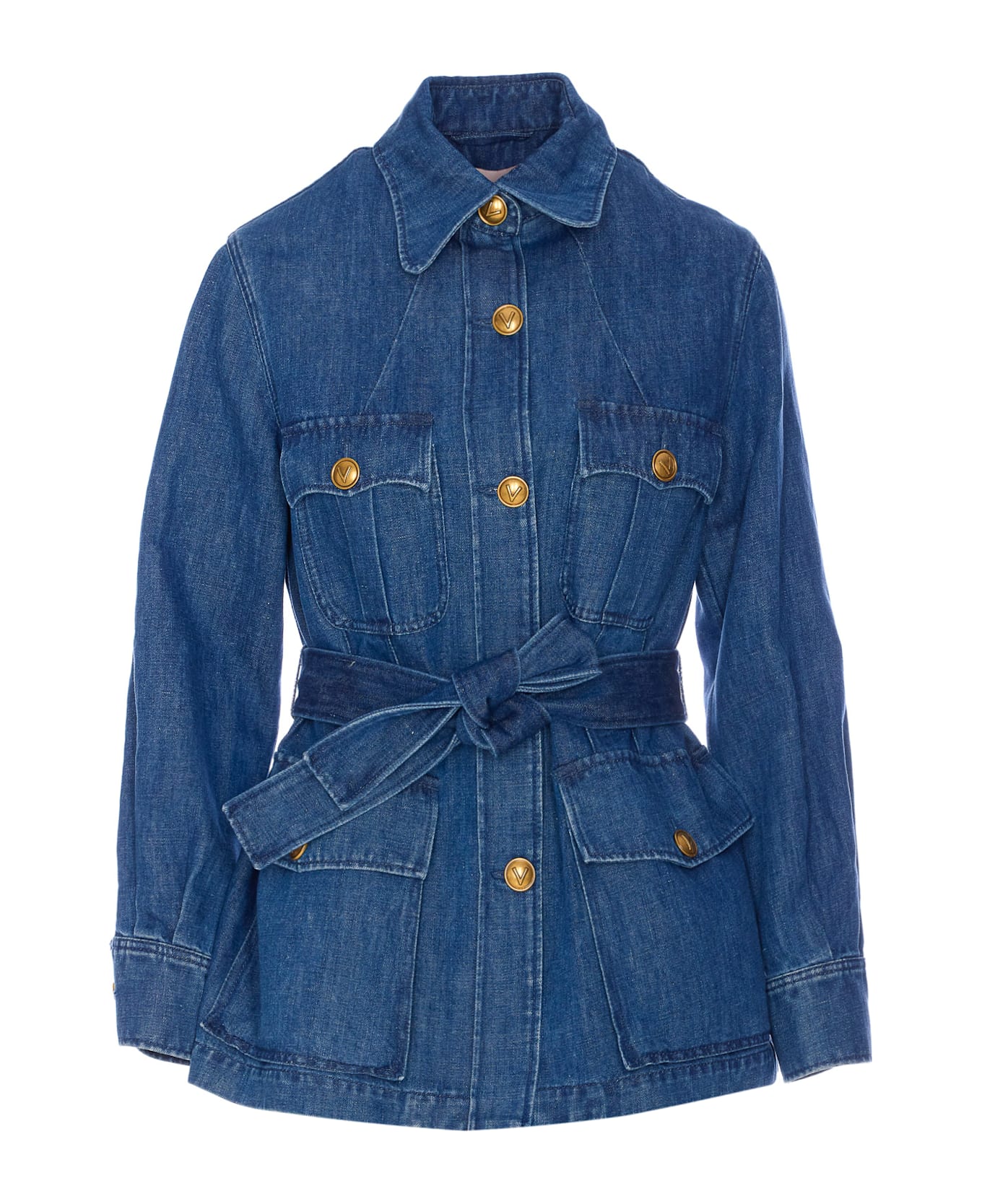 Valentino Garavani Solid Sahariana In Denim - Blue
