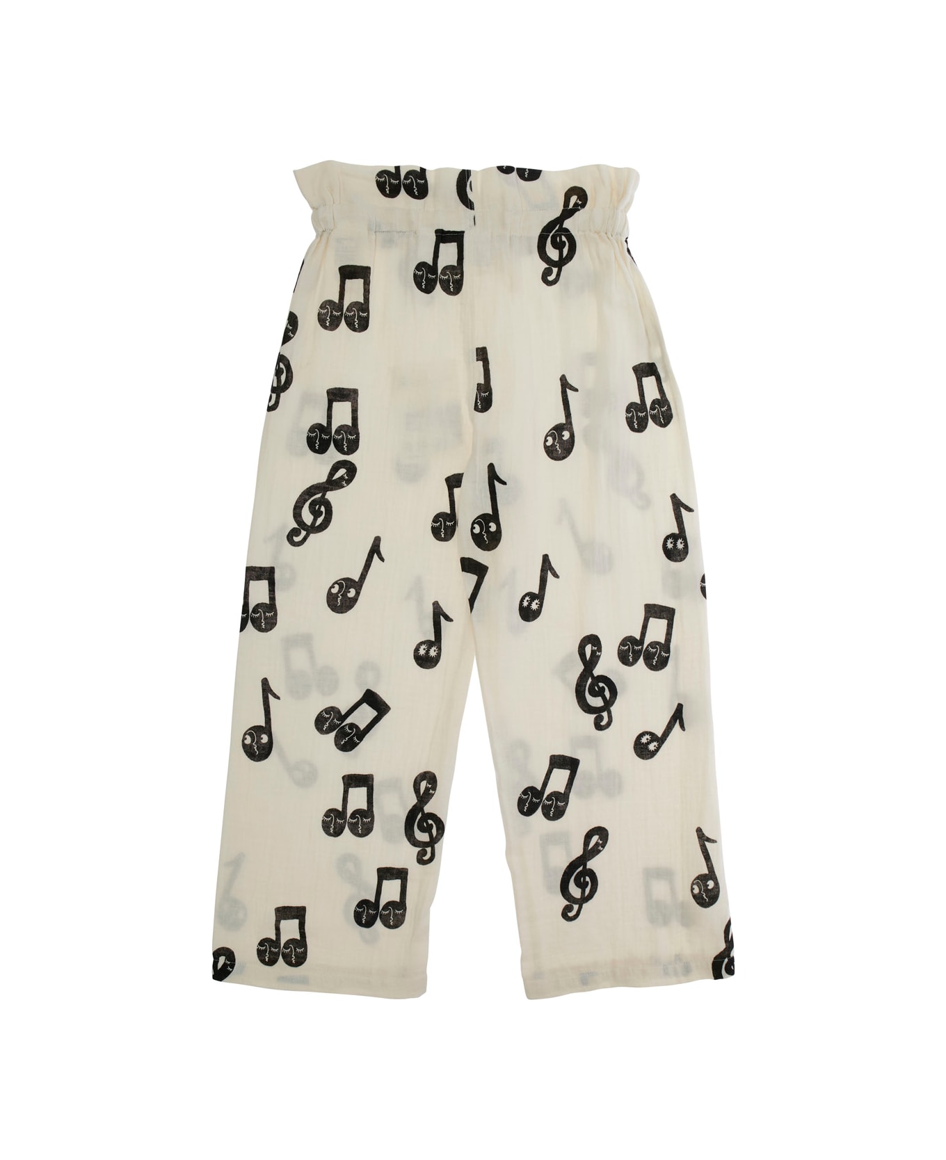Mini Rodini White Pants With All-over Musical Notes Print In Cotton Boy - White