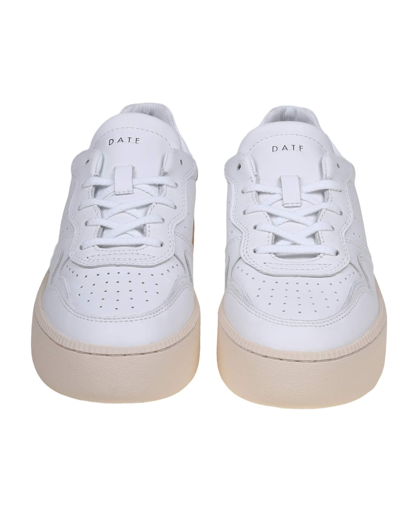 D.A.T.E. Step Calf Sneakers In Leather And White Color - White ウェッジシューズ