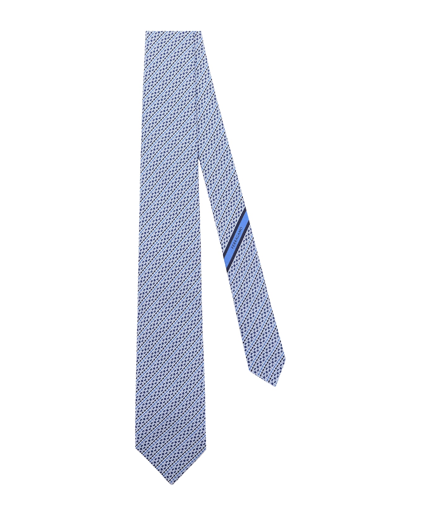 Ferragamo Silk Tie With Alfa Print - Blue