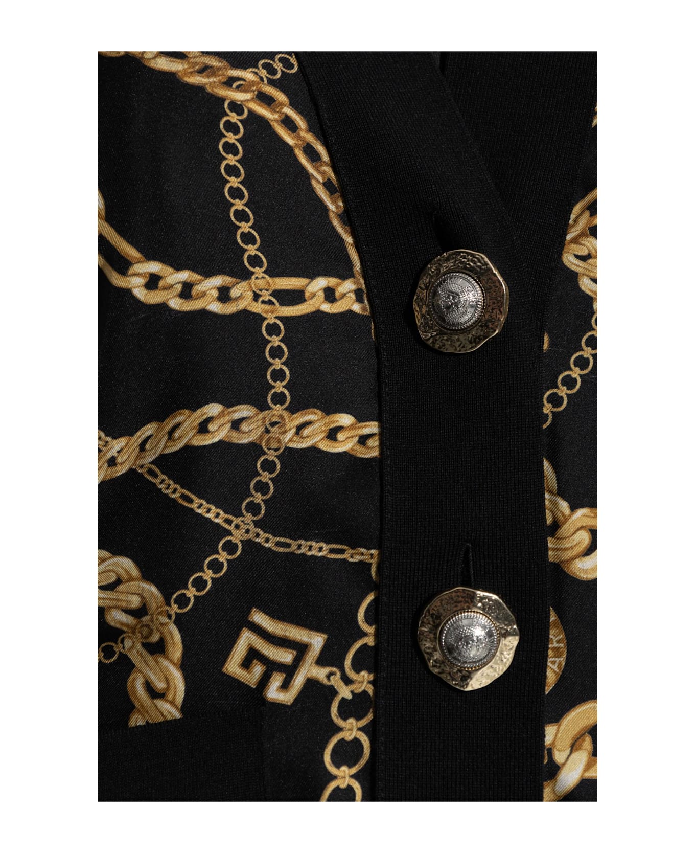 Balmain Cardigan With Combined Fabrics - Ead Noir Or